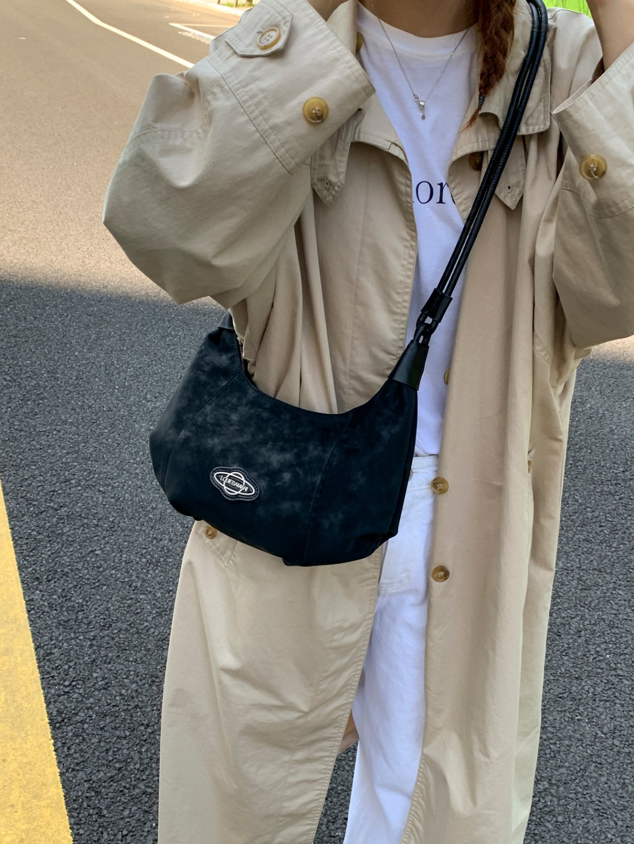 Black Crossbody Bag with Badge Detail