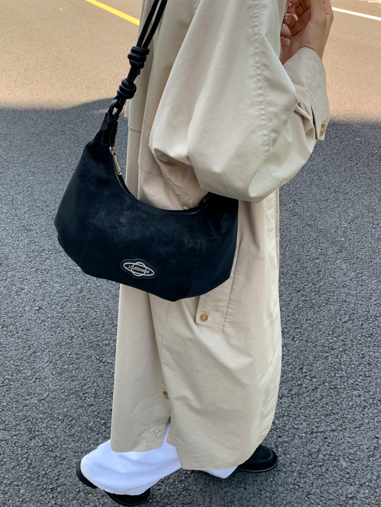 Black Crossbody Bag with Badge Detail