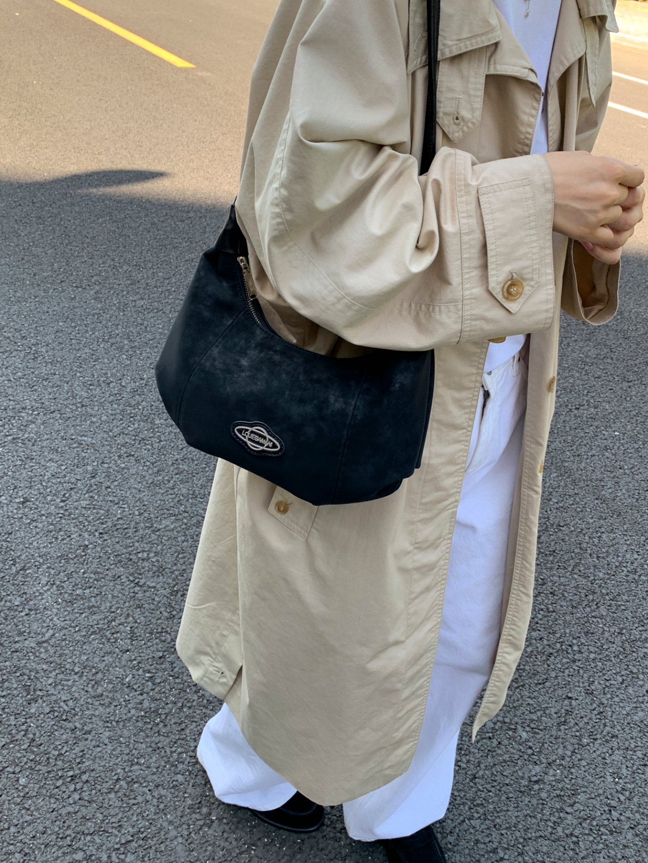 Black Crossbody Bag with Badge Detail