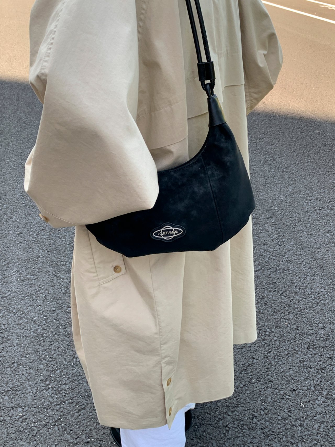 Black Crossbody Bag with Badge Detail