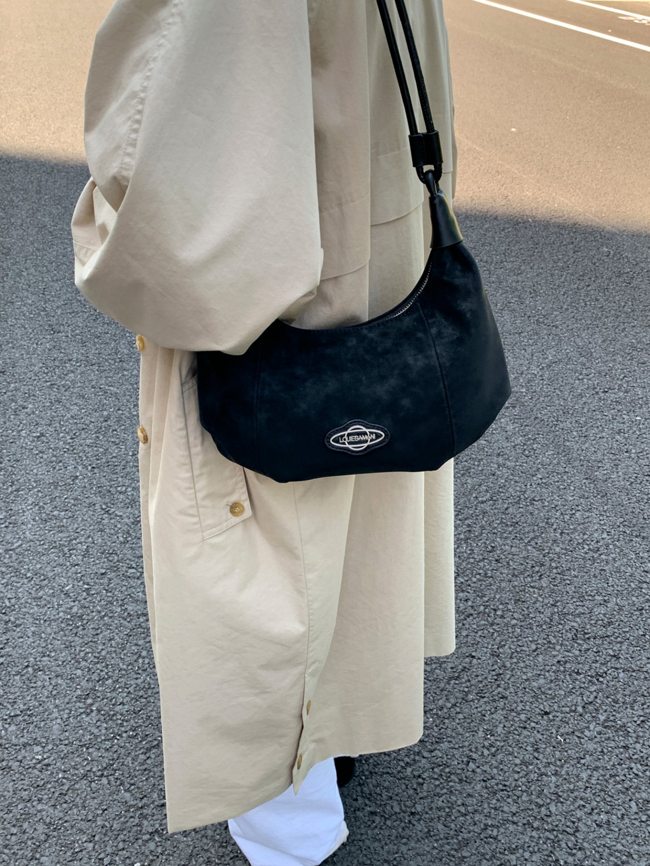 Black Crossbody Bag with Badge Detail