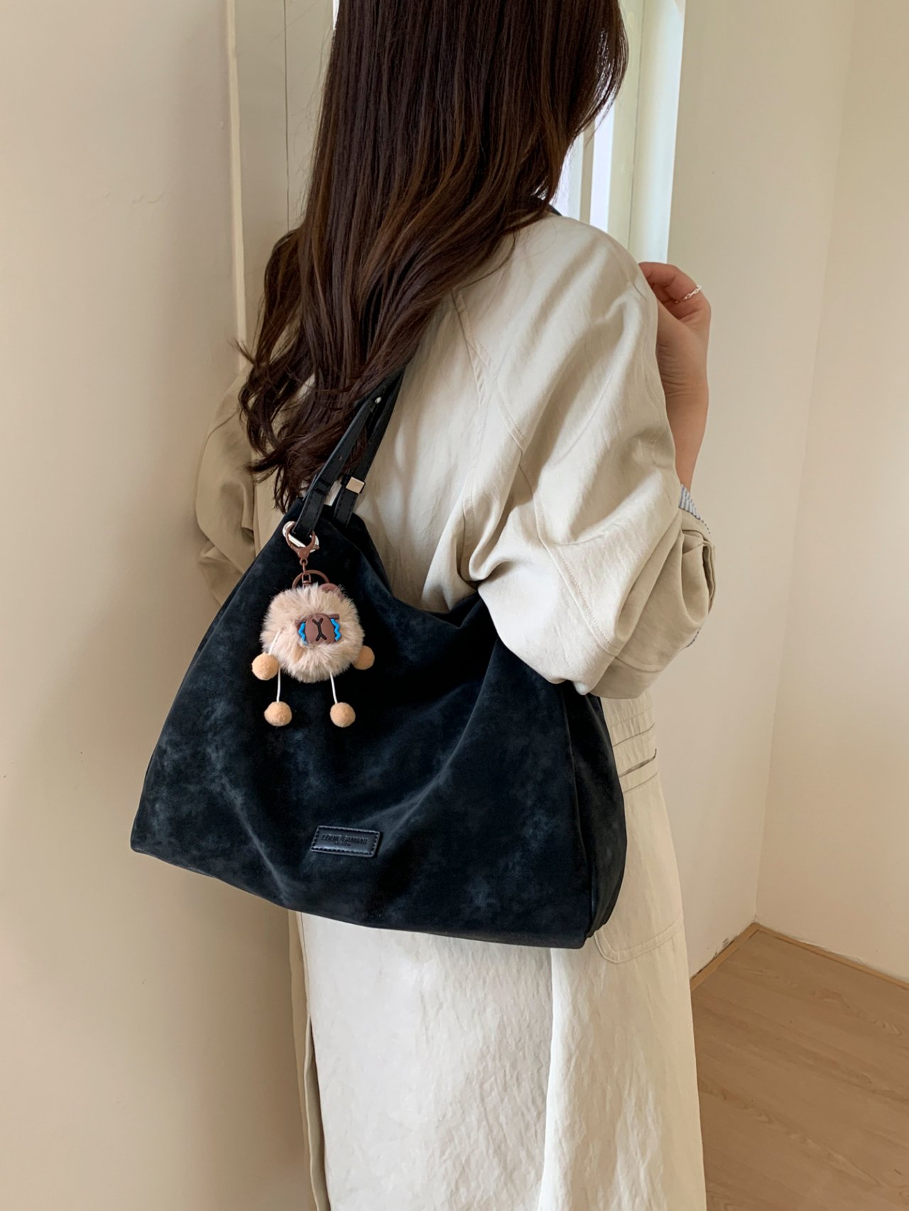 Black Suede Look Shoulder Bag
