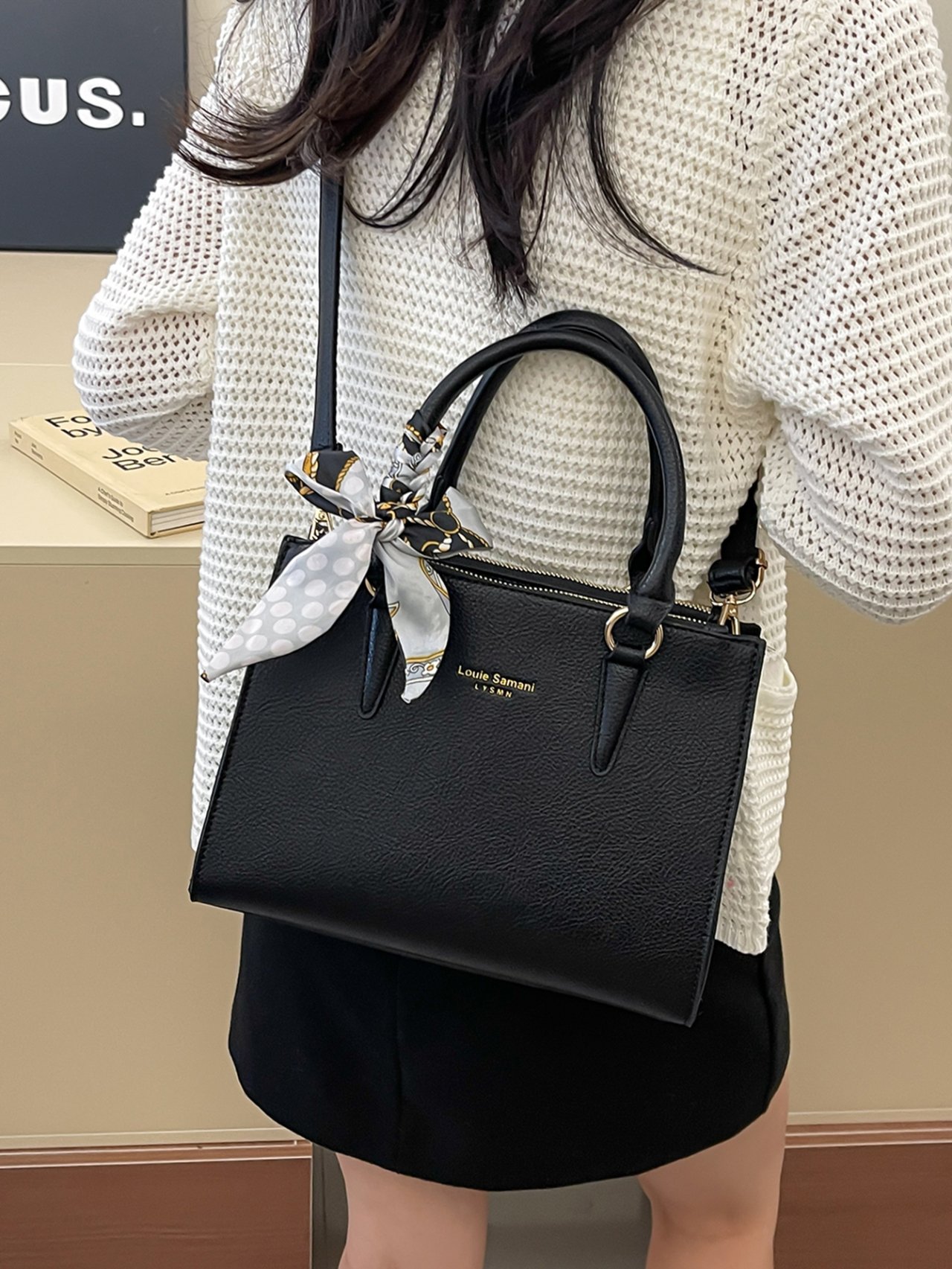 Black Crossbody Bag with Scarf Detail