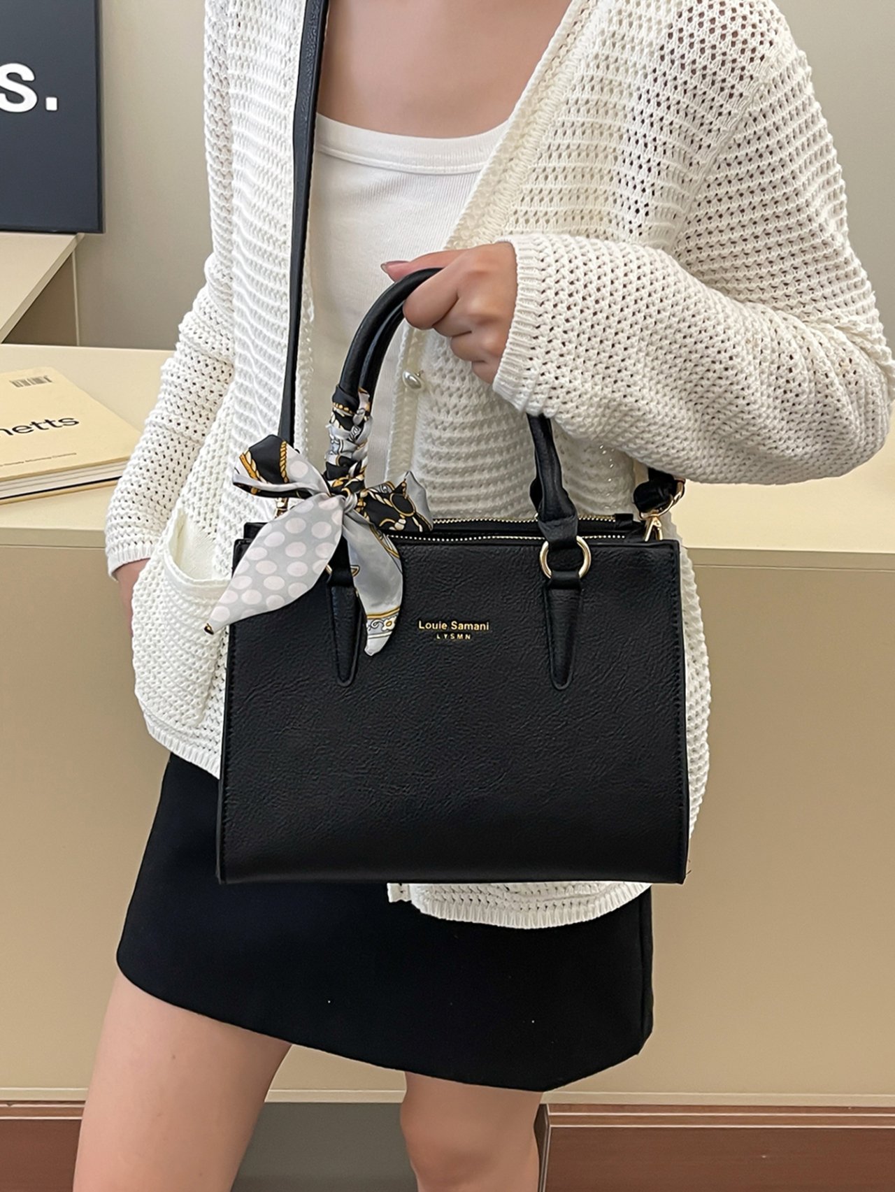 Black Crossbody Bag with Scarf Detail