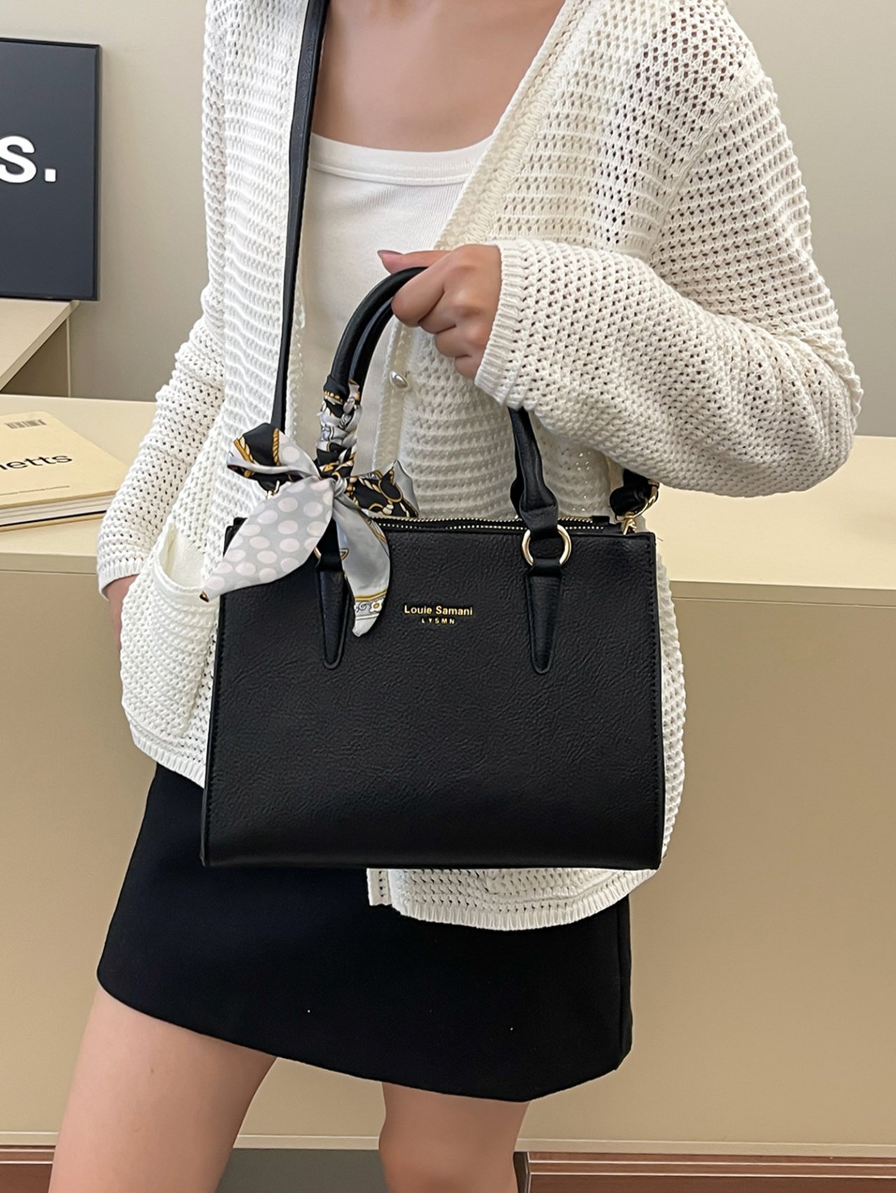 Black Crossbody Bag with Scarf Detail