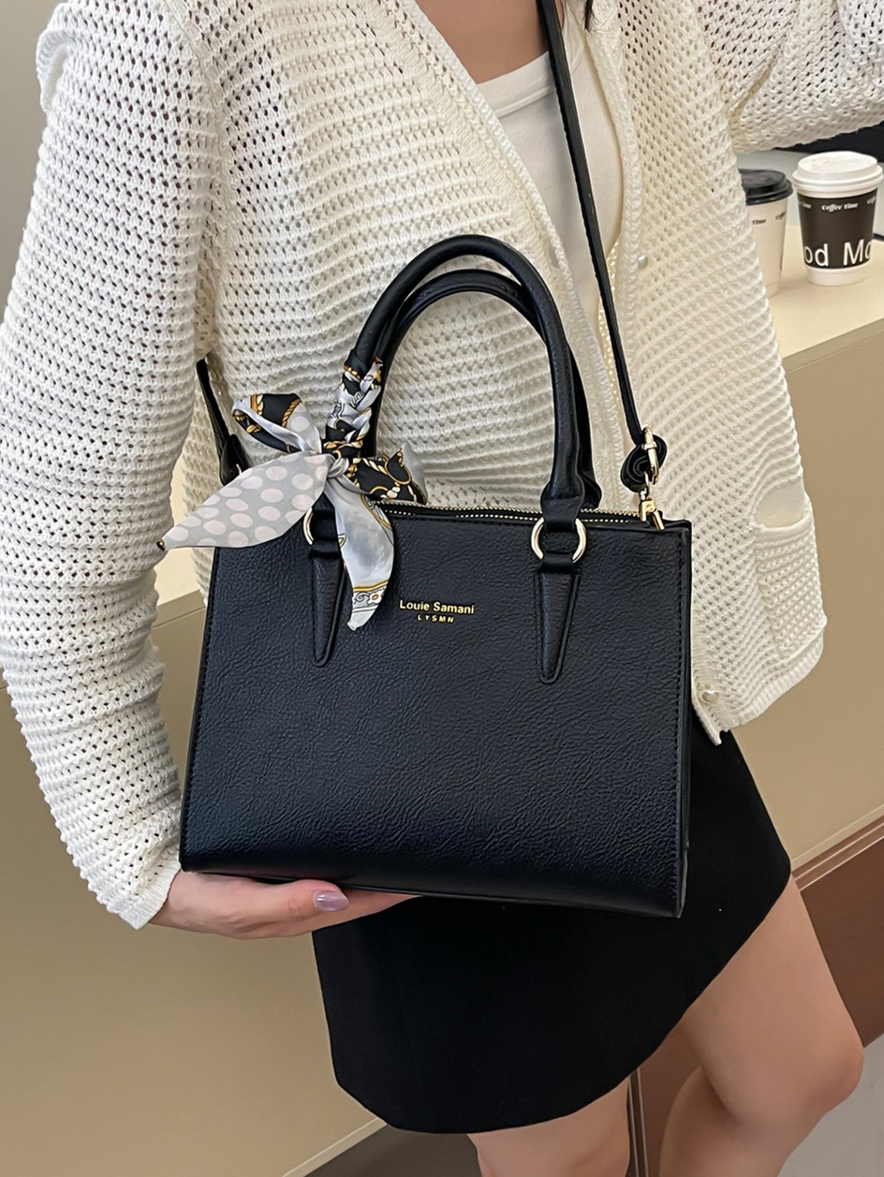 Black Crossbody Bag with Scarf Detail