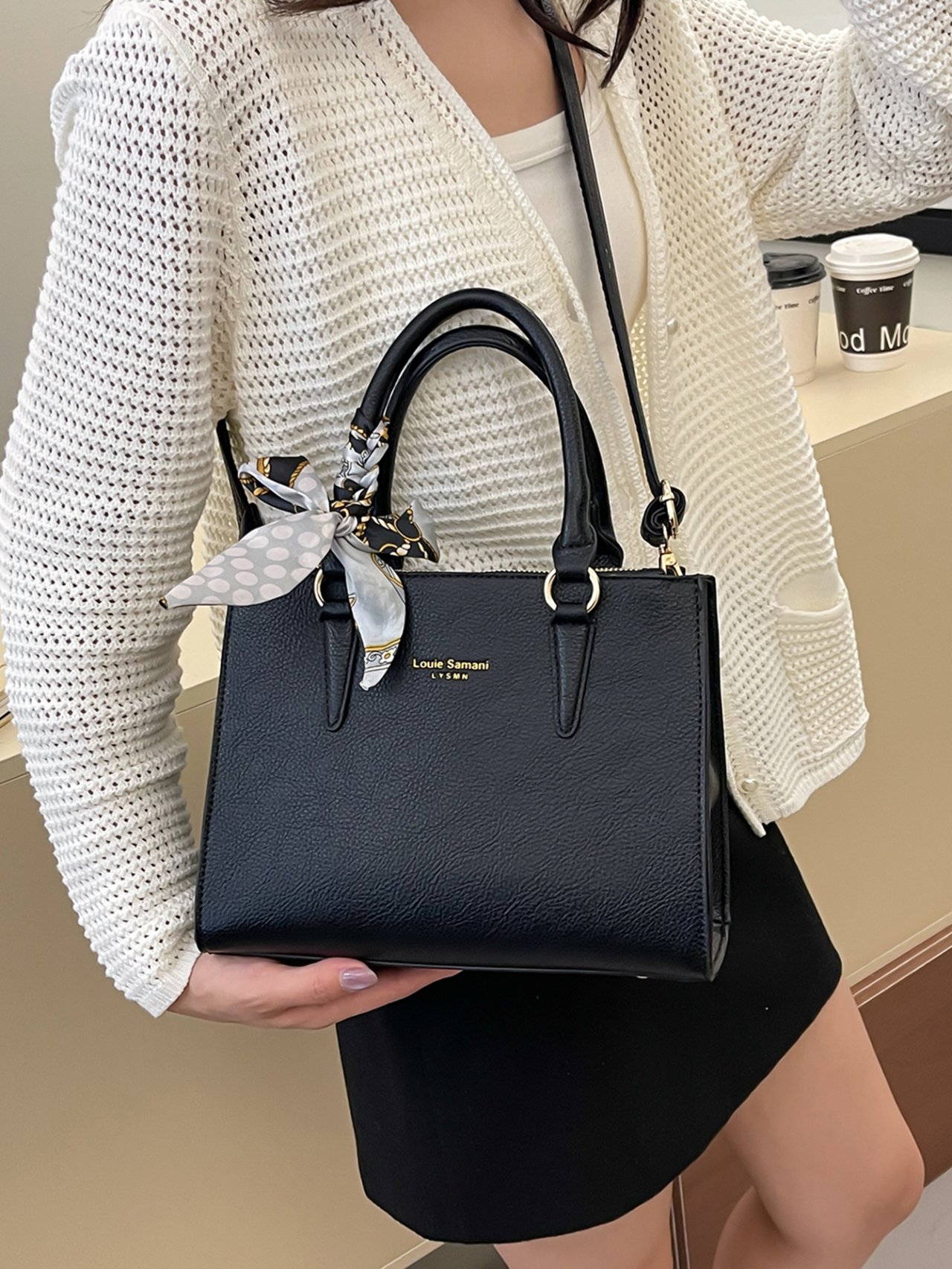 Black Crossbody Bag with Scarf Detail