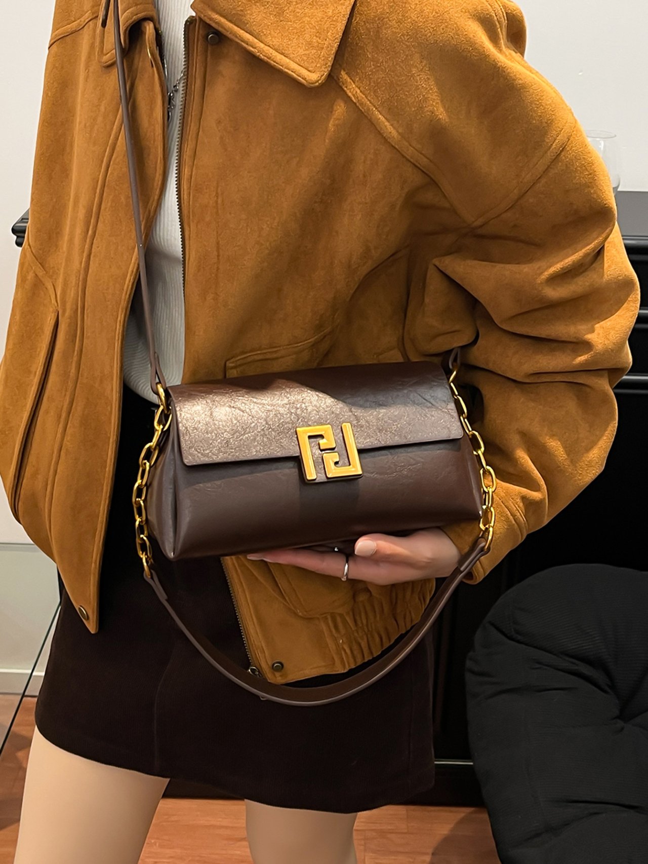 Coffee Brown Crossbody Bag with Flap