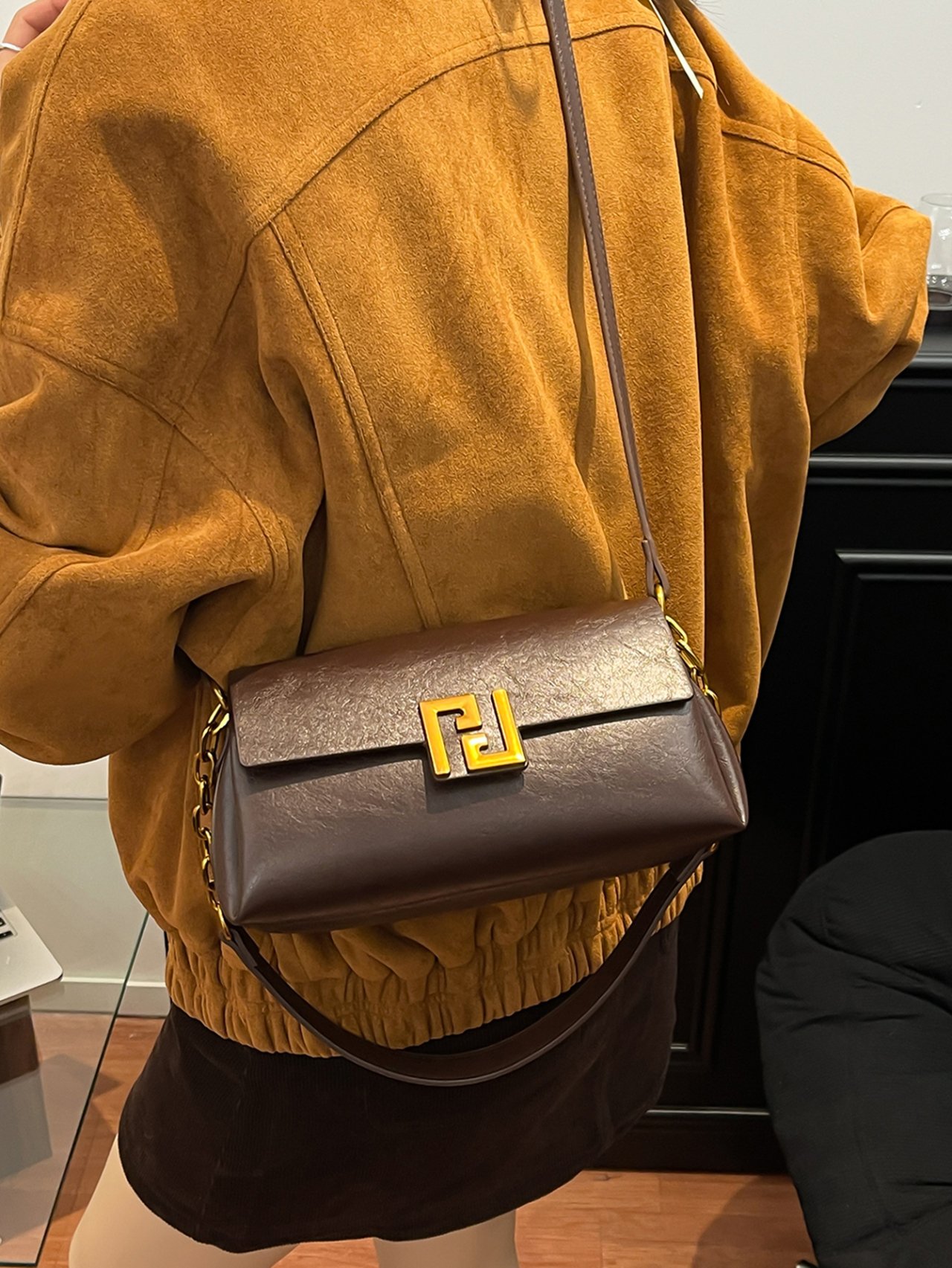 Coffee Brown Crossbody Bag with Flap