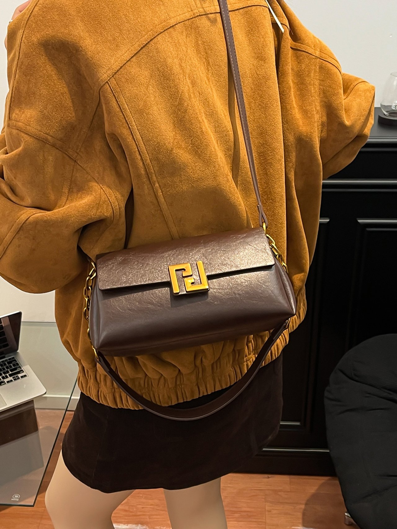 Coffee Brown Crossbody Bag with Flap