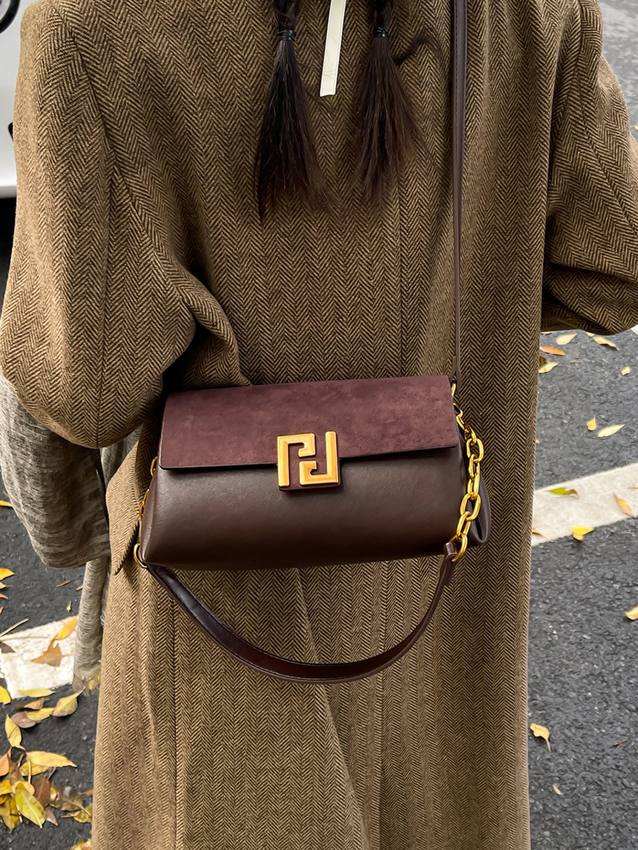 Grey Crossbody Bag with Gold Hardware