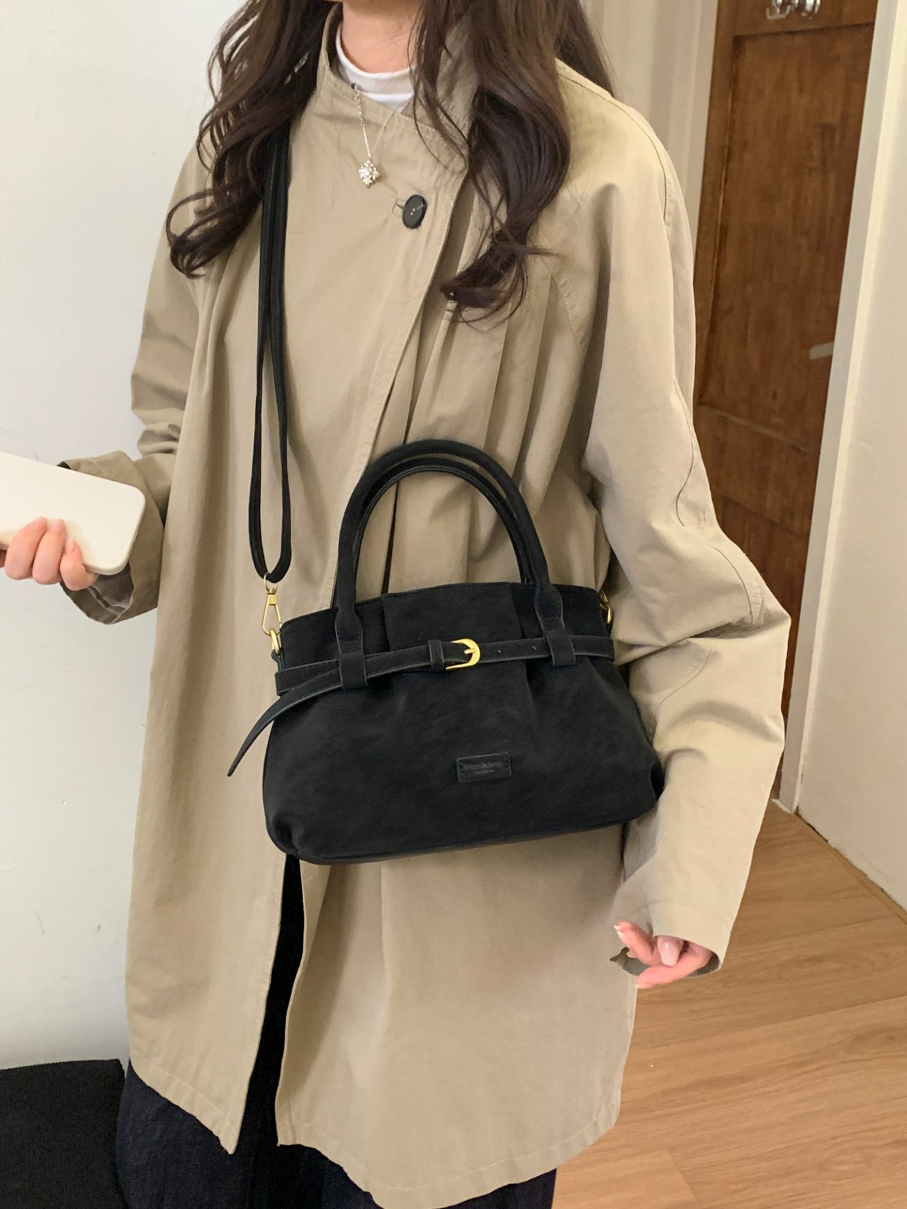 Black Crossbody Bag with Buckle Detail