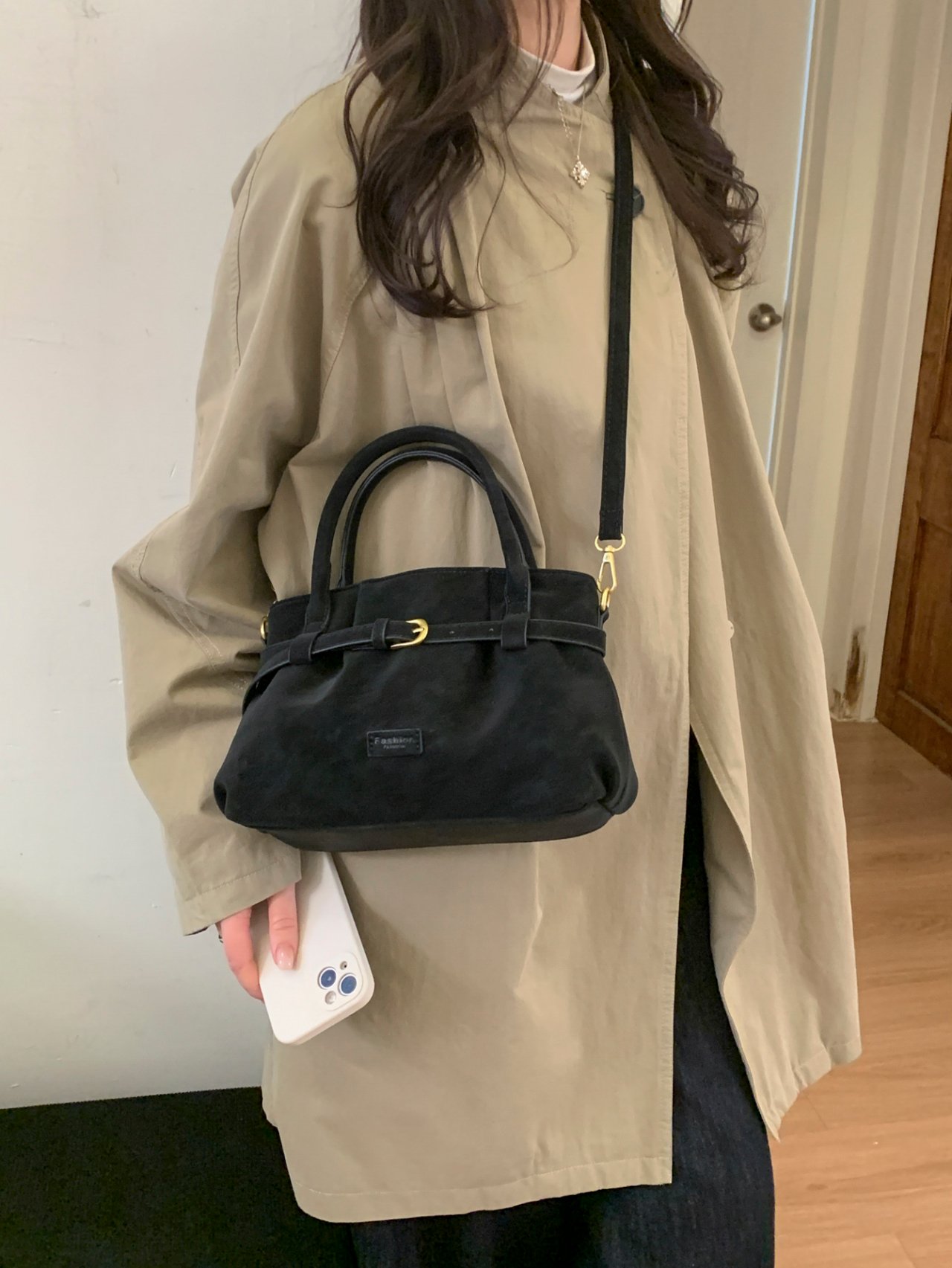 Black Crossbody Bag with Buckle Detail