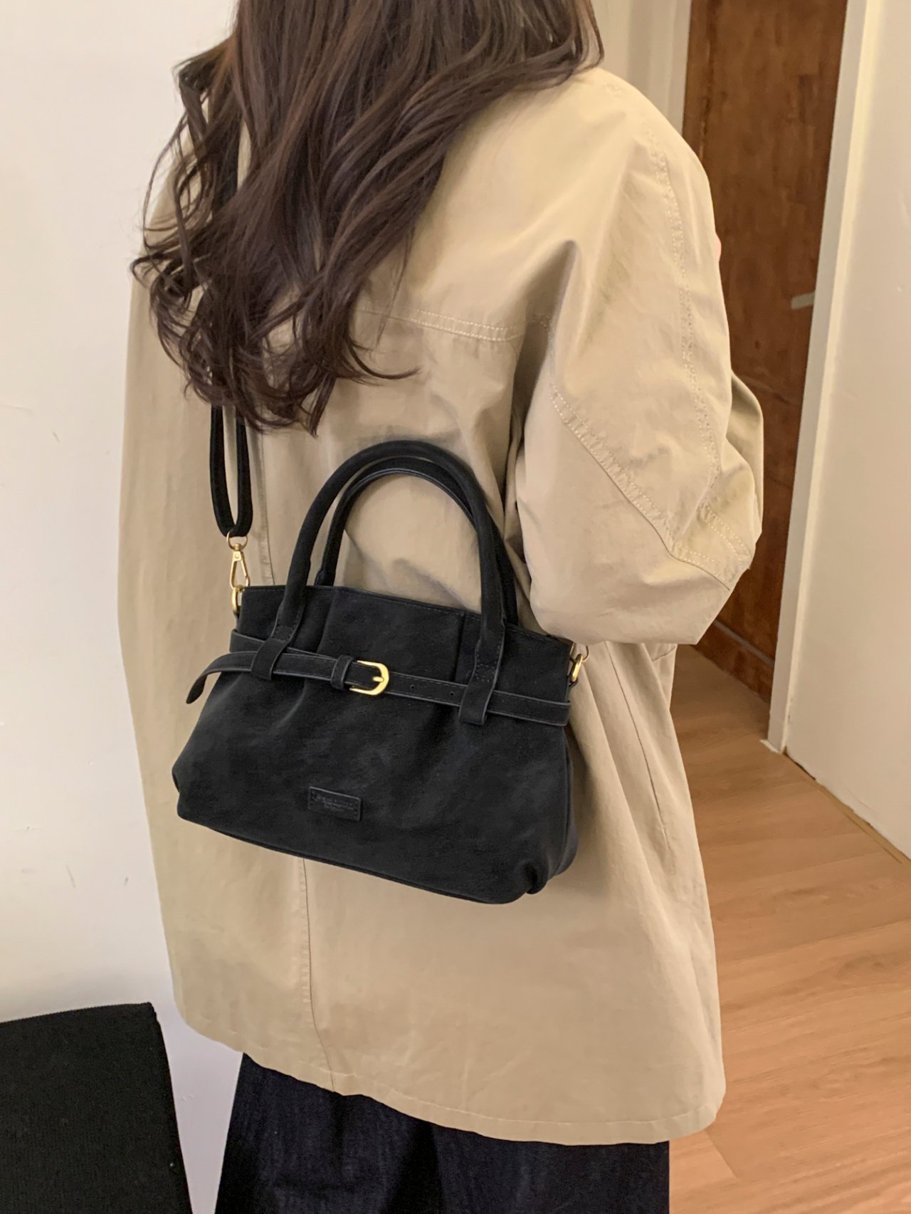 Black Crossbody Bag with Buckle Detail