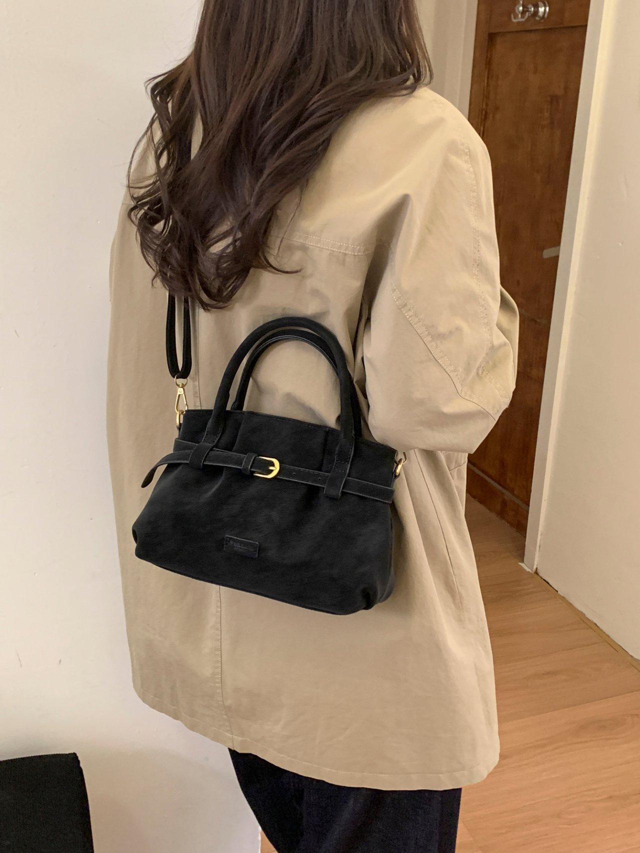 Black Crossbody Bag with Buckle Detail