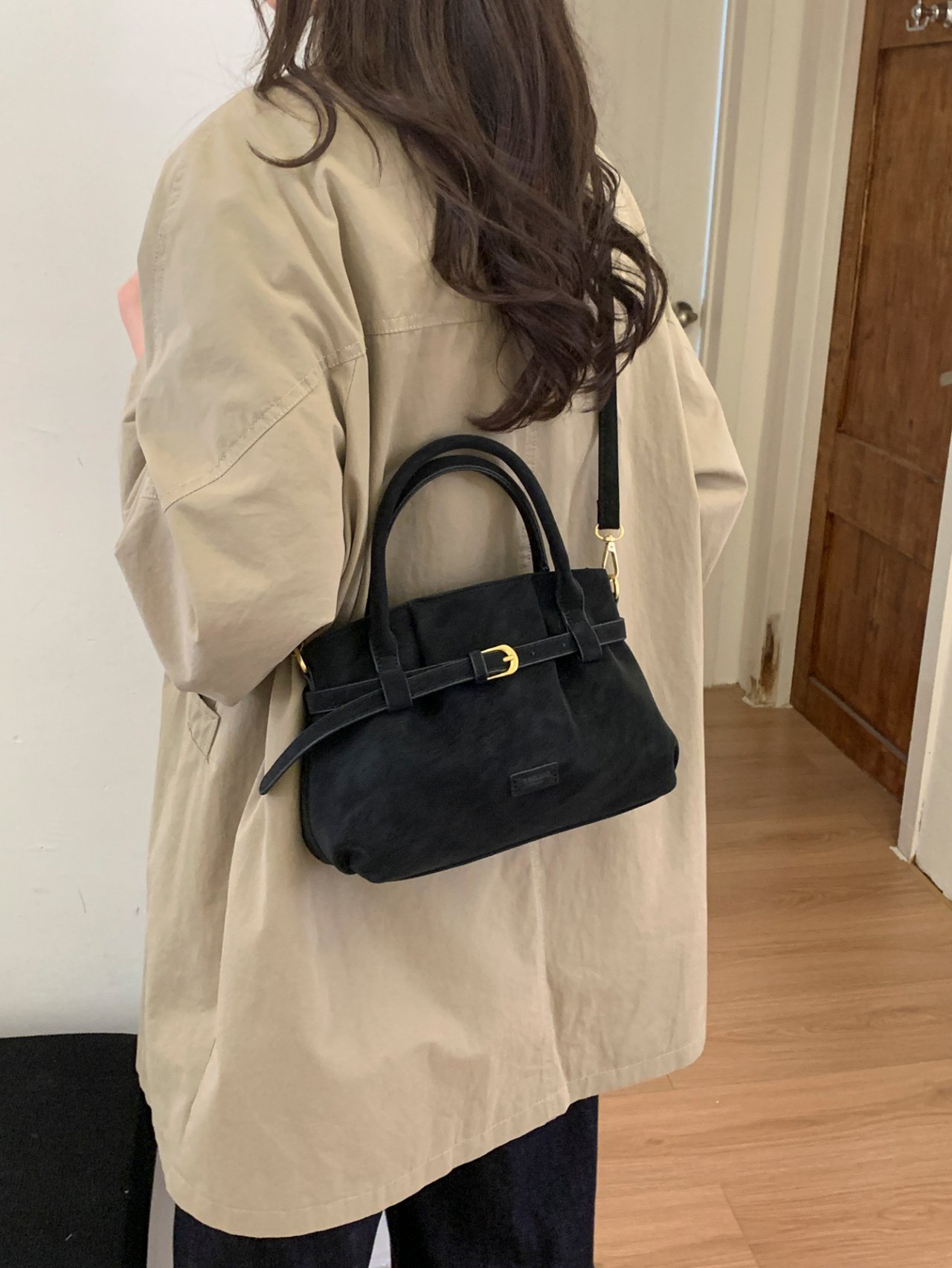 Black Crossbody Bag with Buckle Detail
