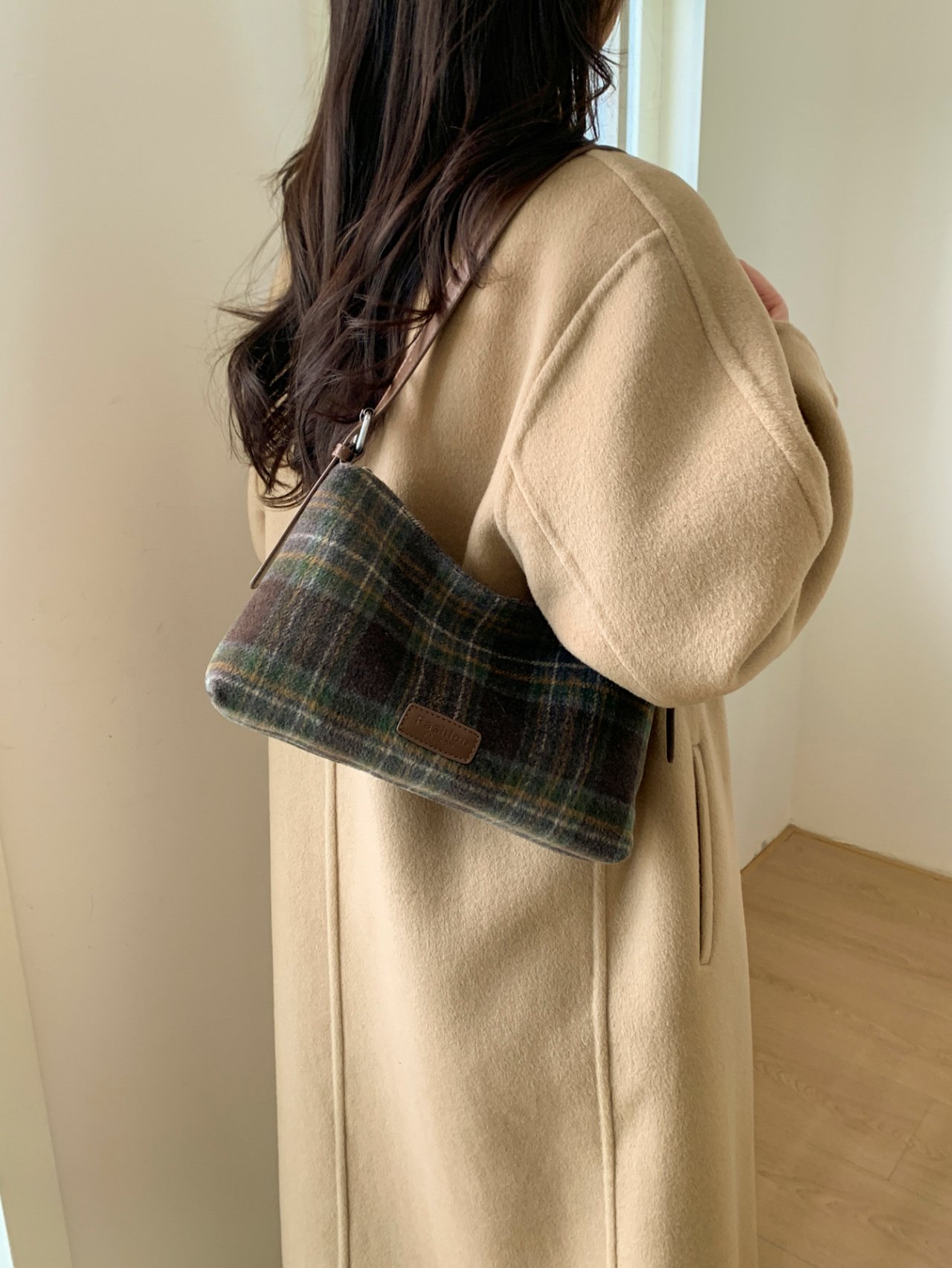 Green Plaid Wool Shoulder Bag
