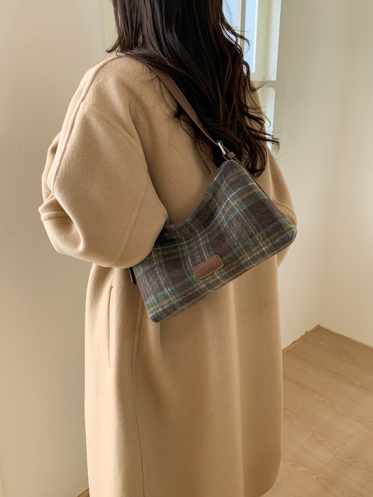 Green Plaid Wool Shoulder Bag