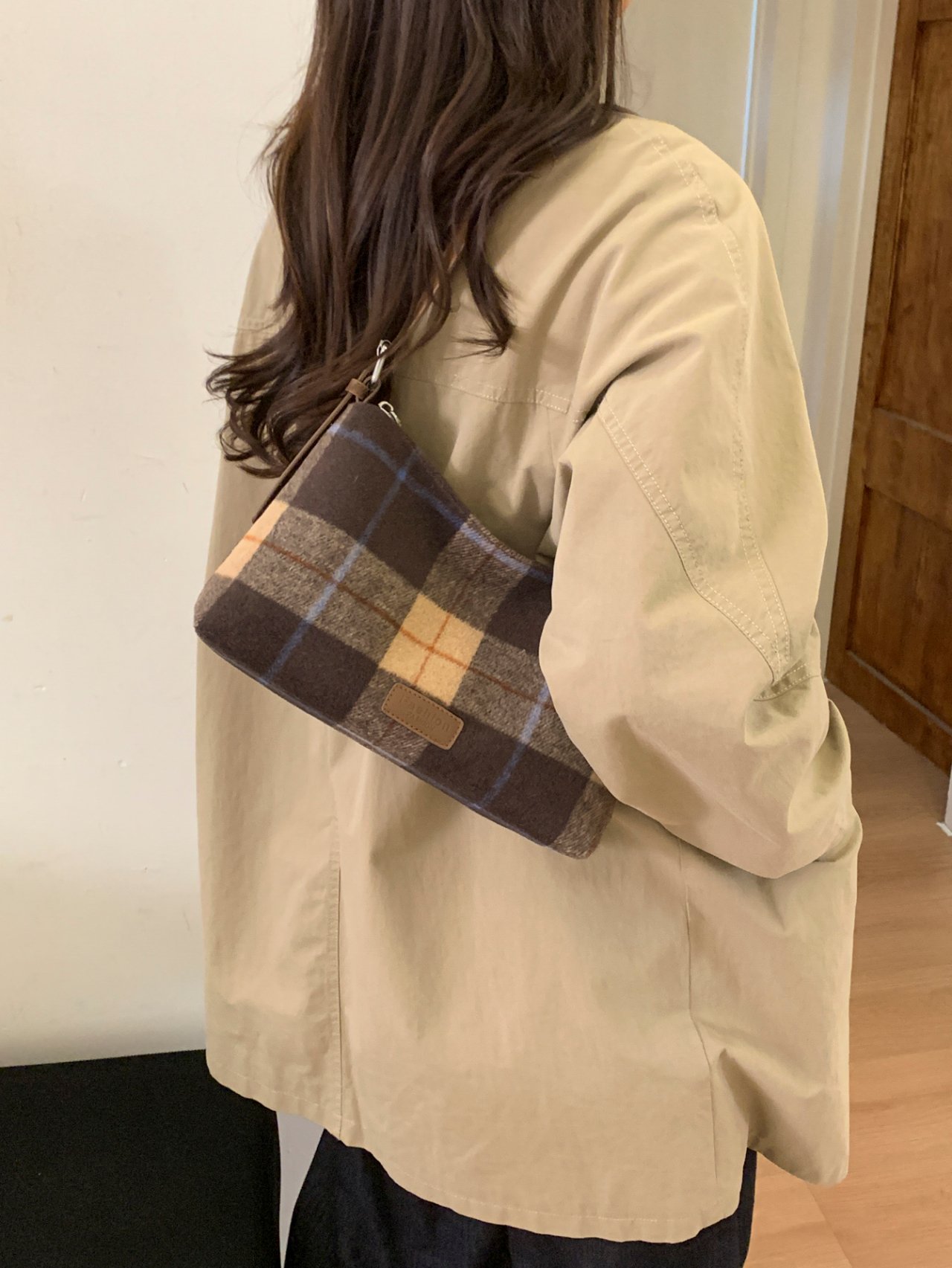 Coffee Plaid Shoulder Bag