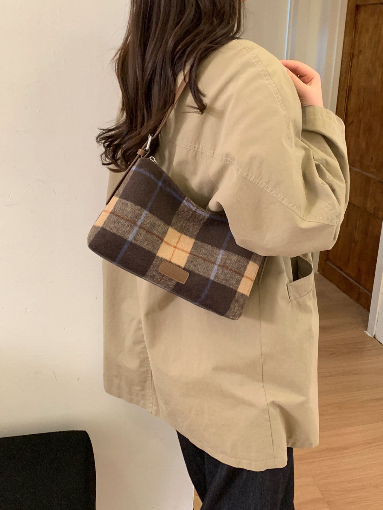 Coffee Plaid Shoulder Bag