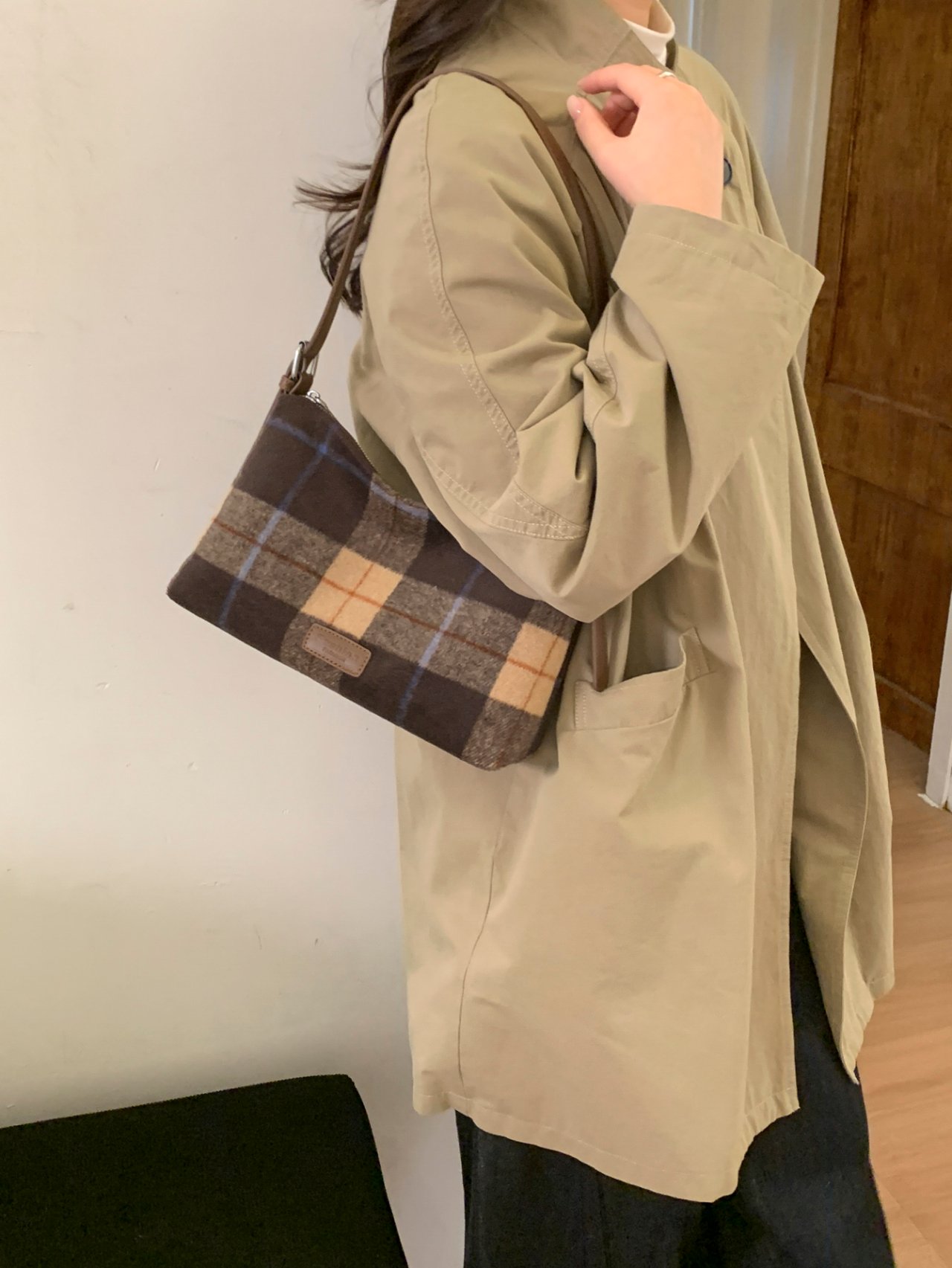 Coffee Plaid Shoulder Bag