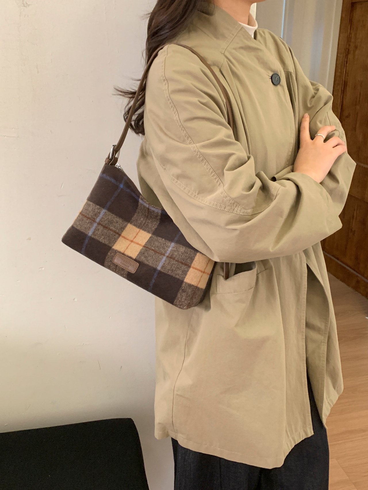 Coffee Plaid Shoulder Bag