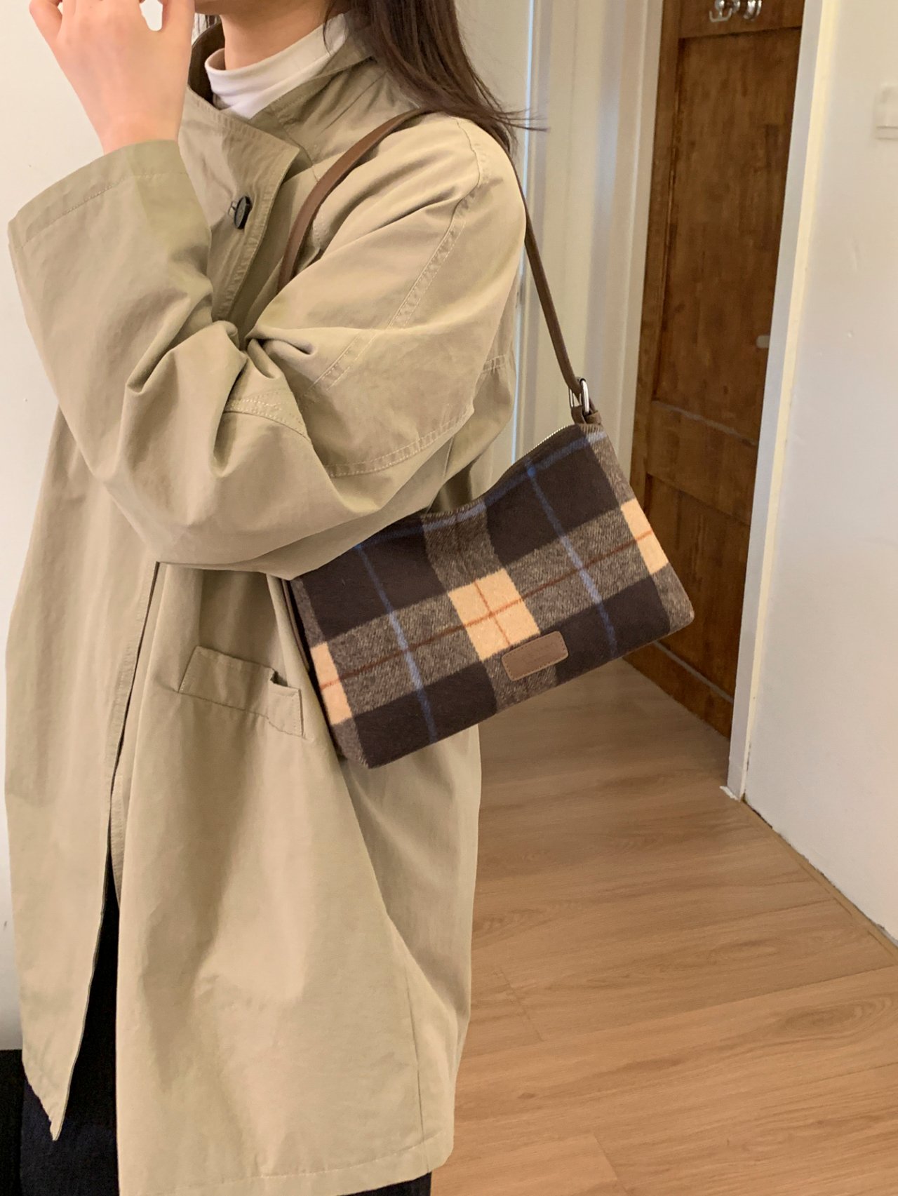 Coffee Plaid Shoulder Bag