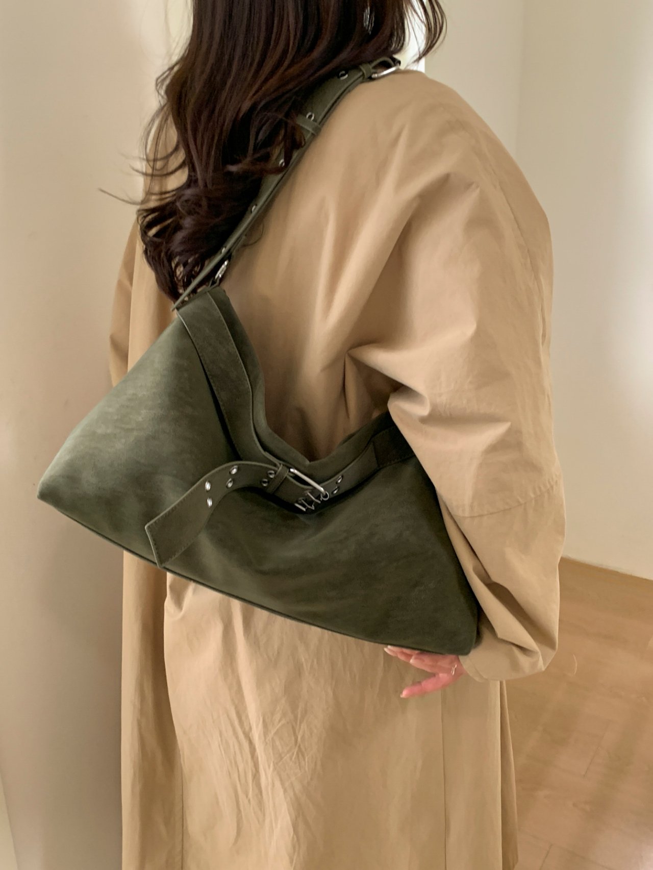 Green Suede-Look Shoulder Bag