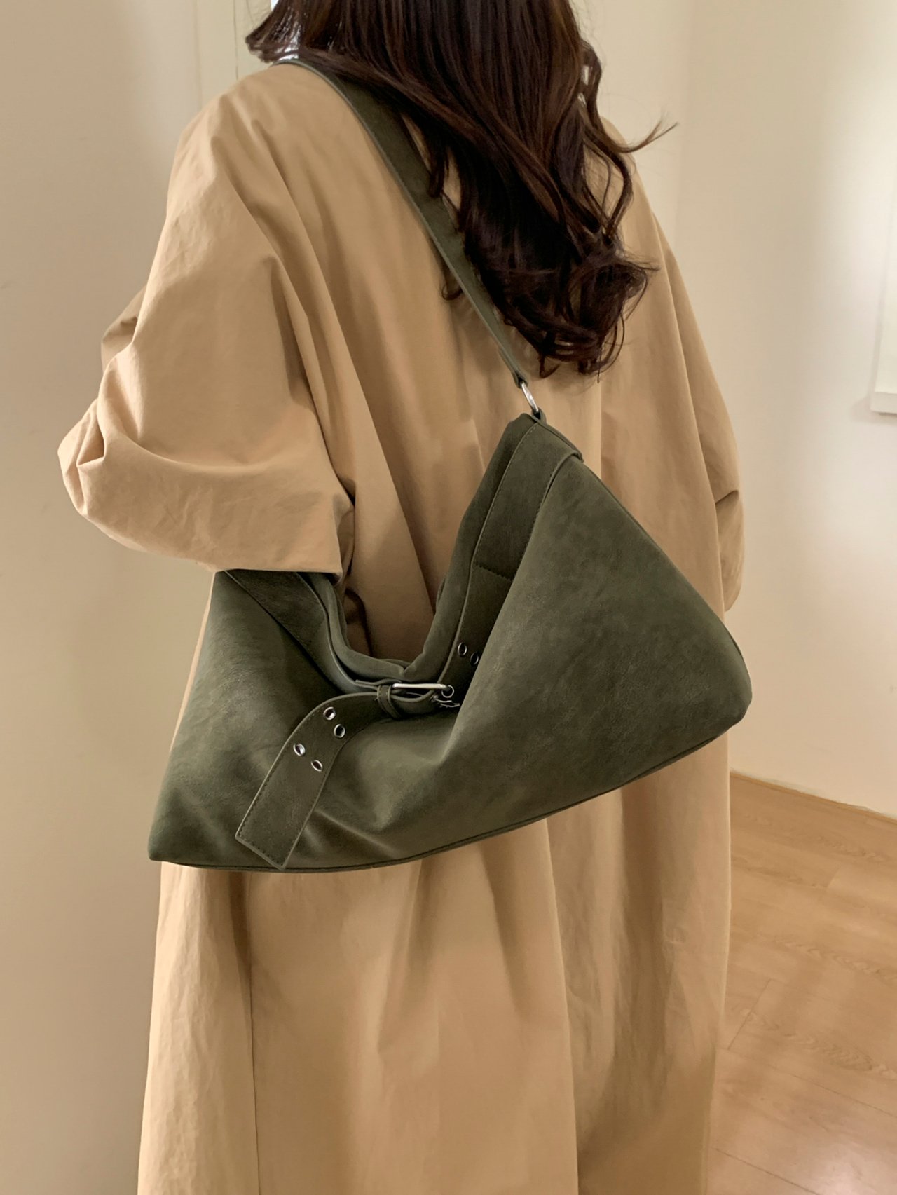 Green Suede-Look Shoulder Bag