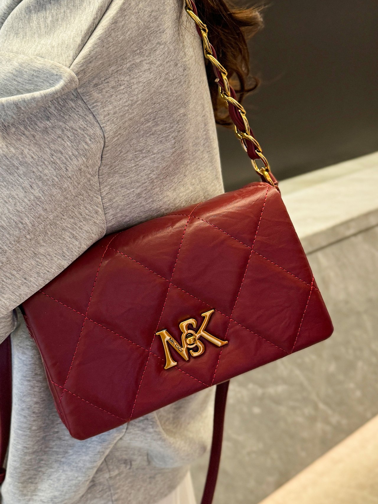 Red Quilted Crossbody Bag with Gold Chain