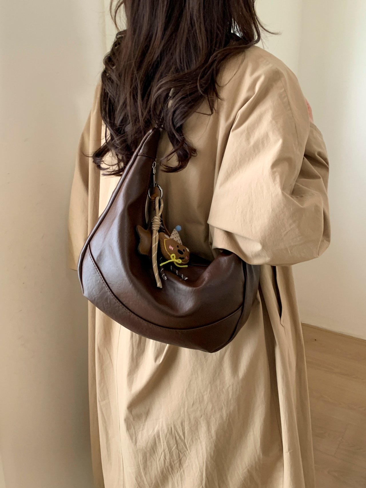 Coffee Brown Crescent Shoulder Bag