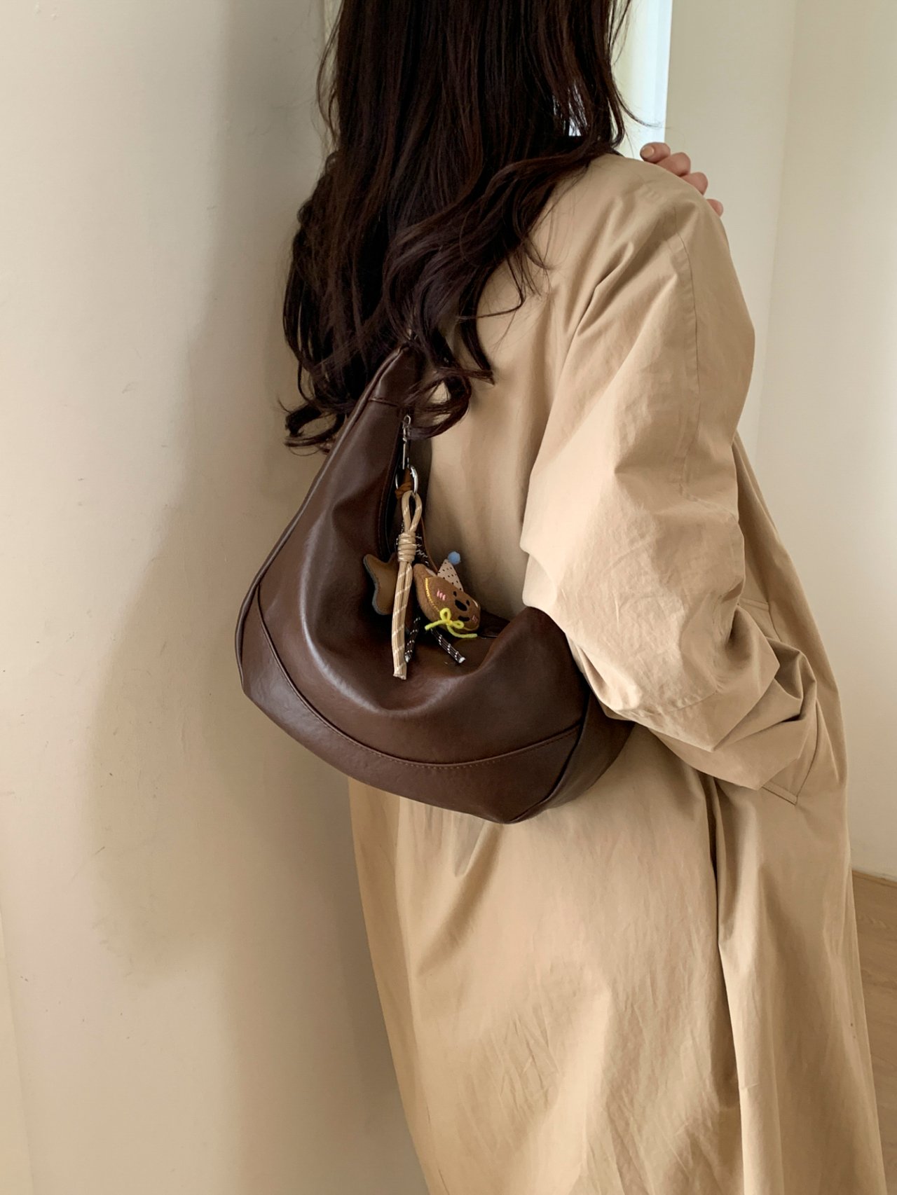 Coffee Brown Crescent Shoulder Bag