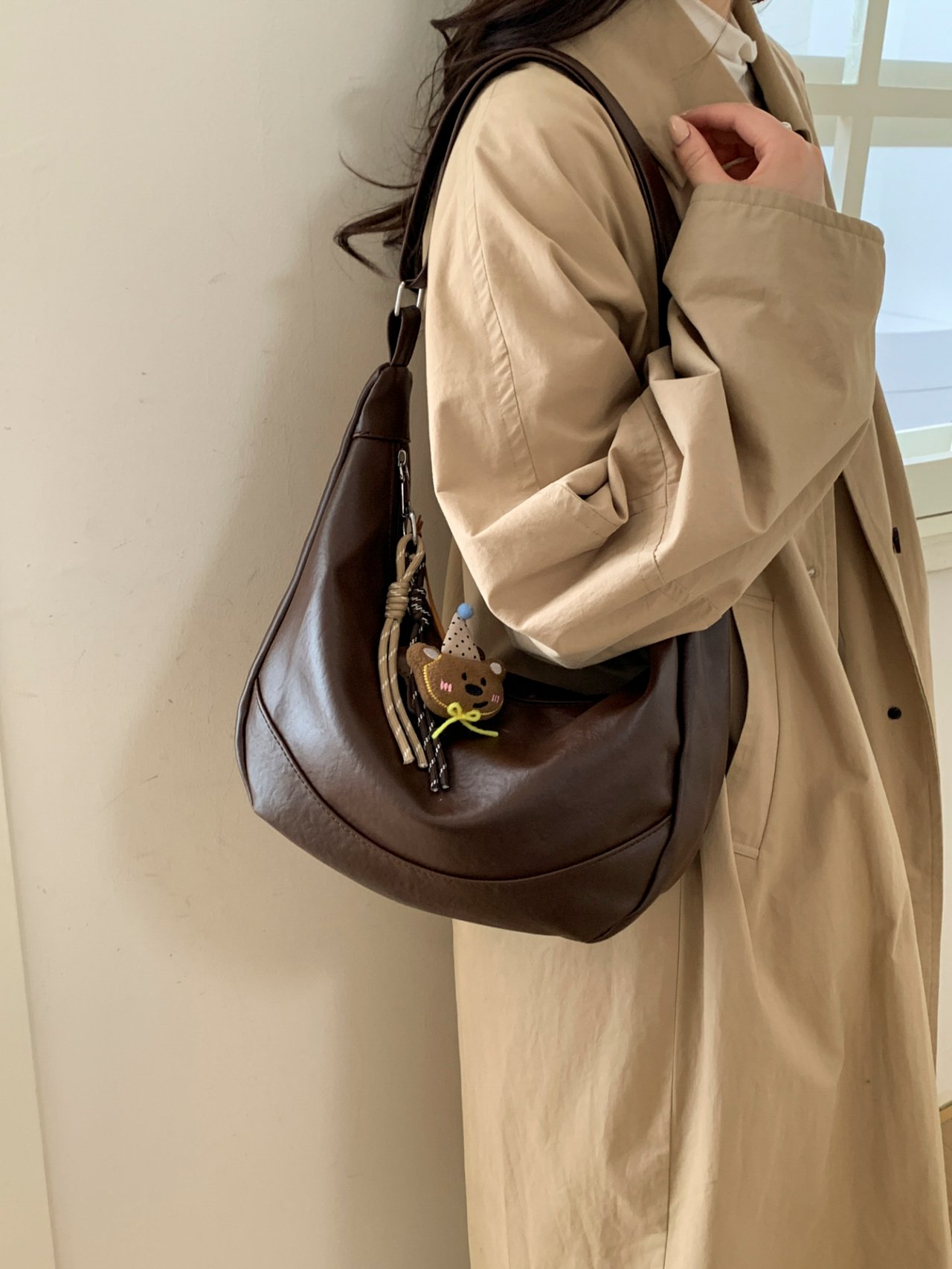 Coffee Brown Crescent Shoulder Bag