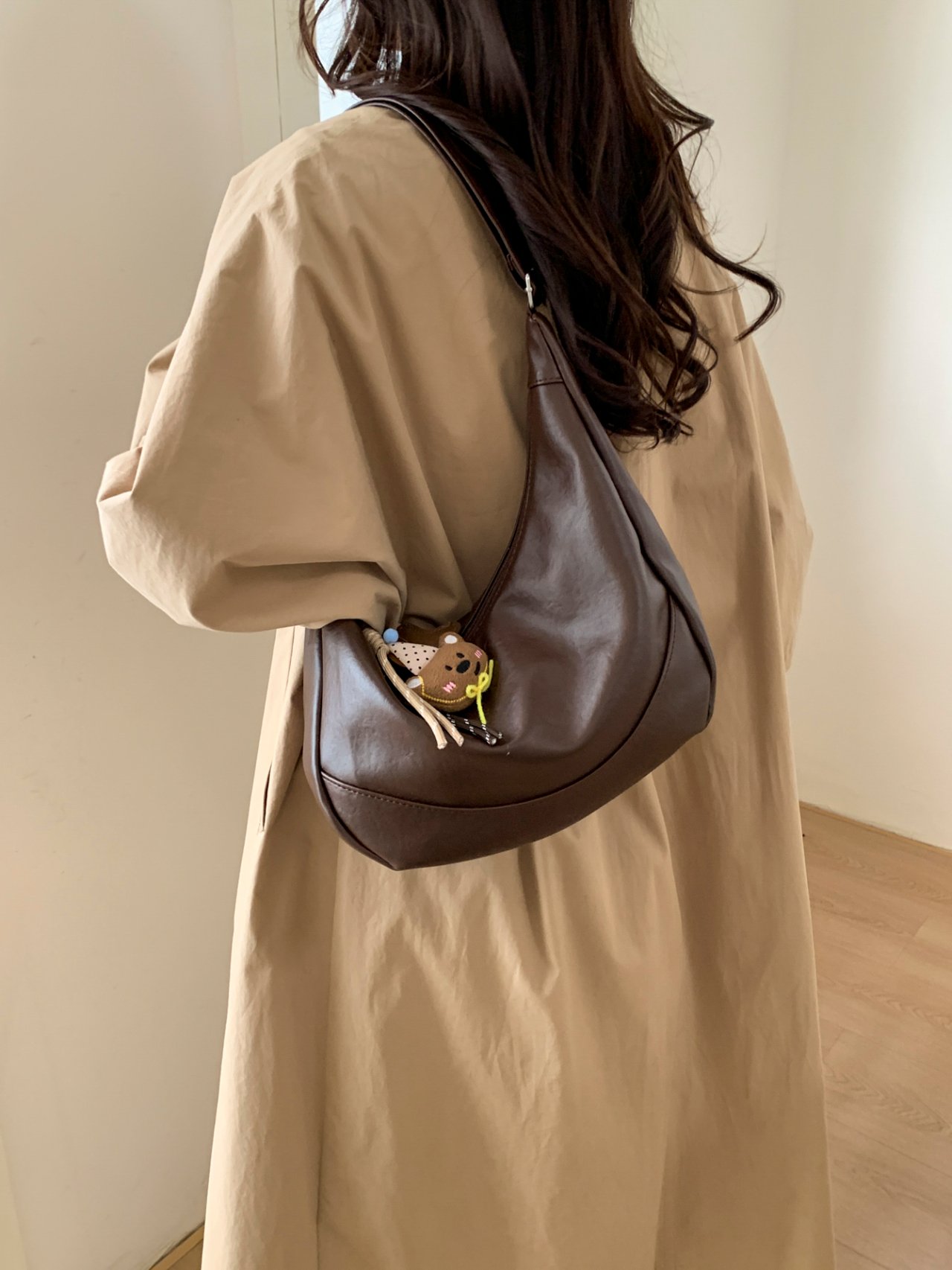 Coffee Brown Crescent Shoulder Bag