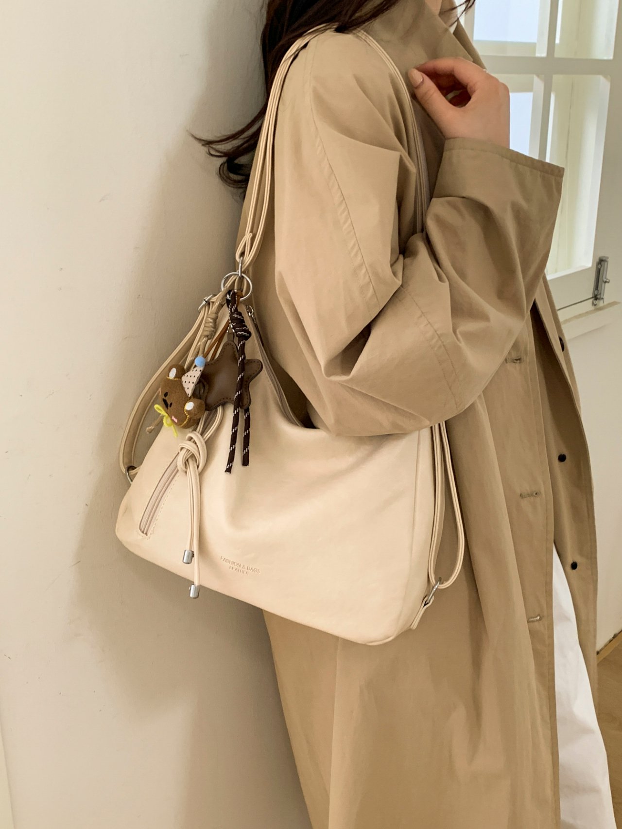 Off-White Shoulder Bag with Adjustable Strap