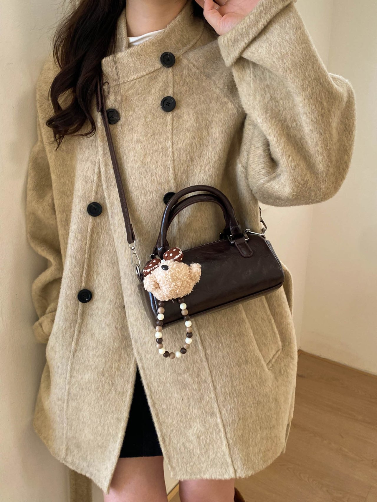 Coffee Brown Crossbody Bag with Charm
