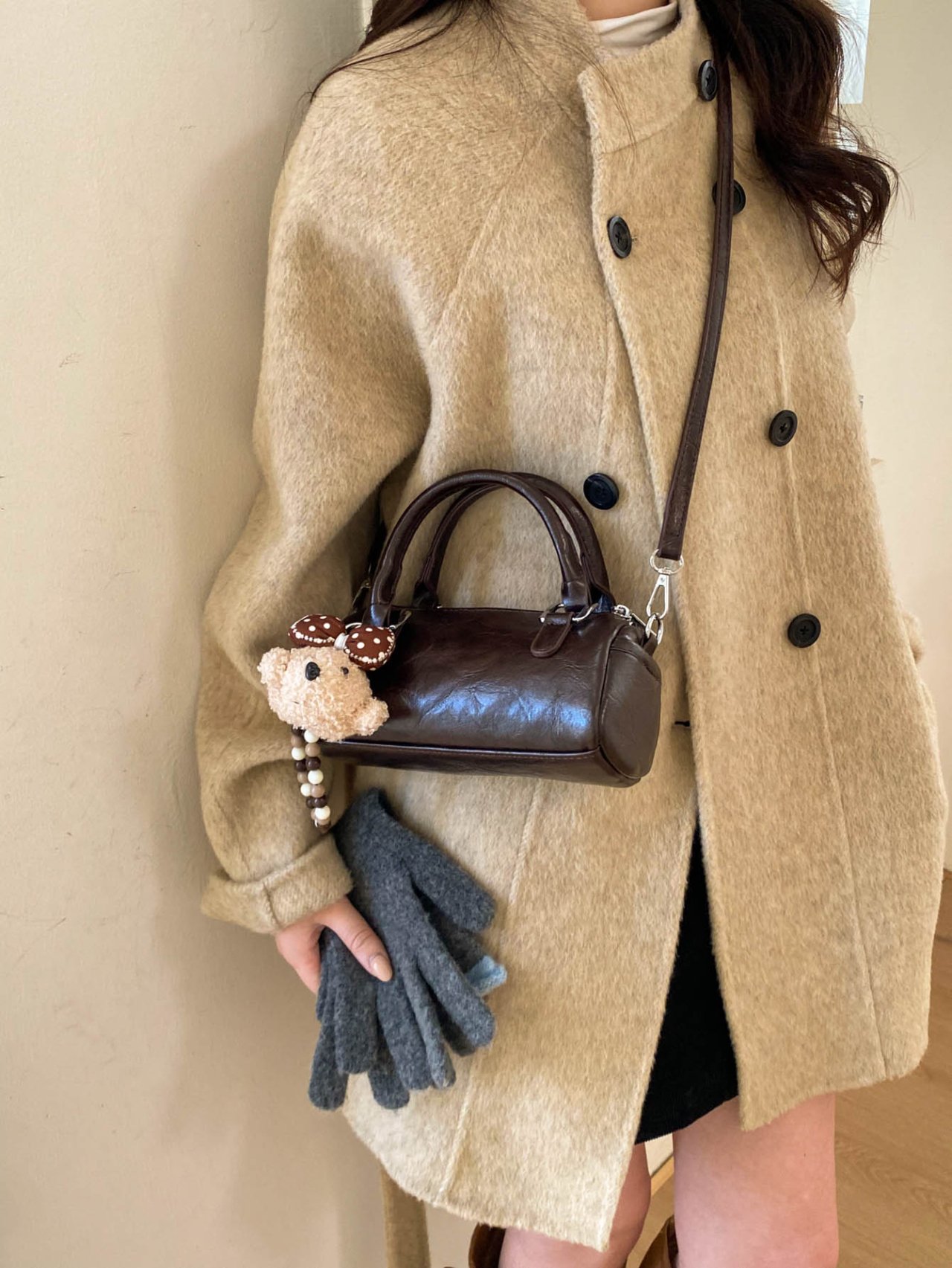 Coffee Brown Crossbody Bag with Charm