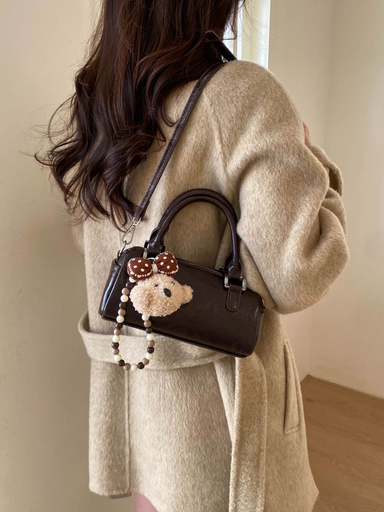 Coffee Brown Crossbody Bag with Charm