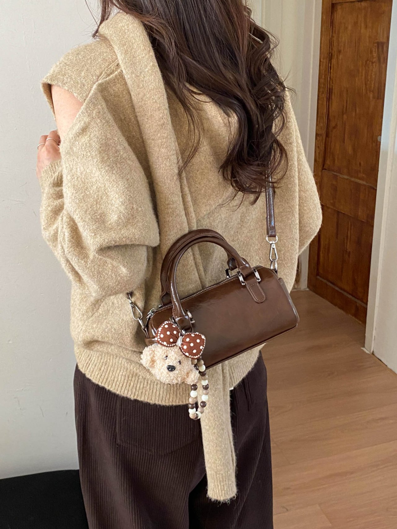 Brown Crossbody Bag with Charm
