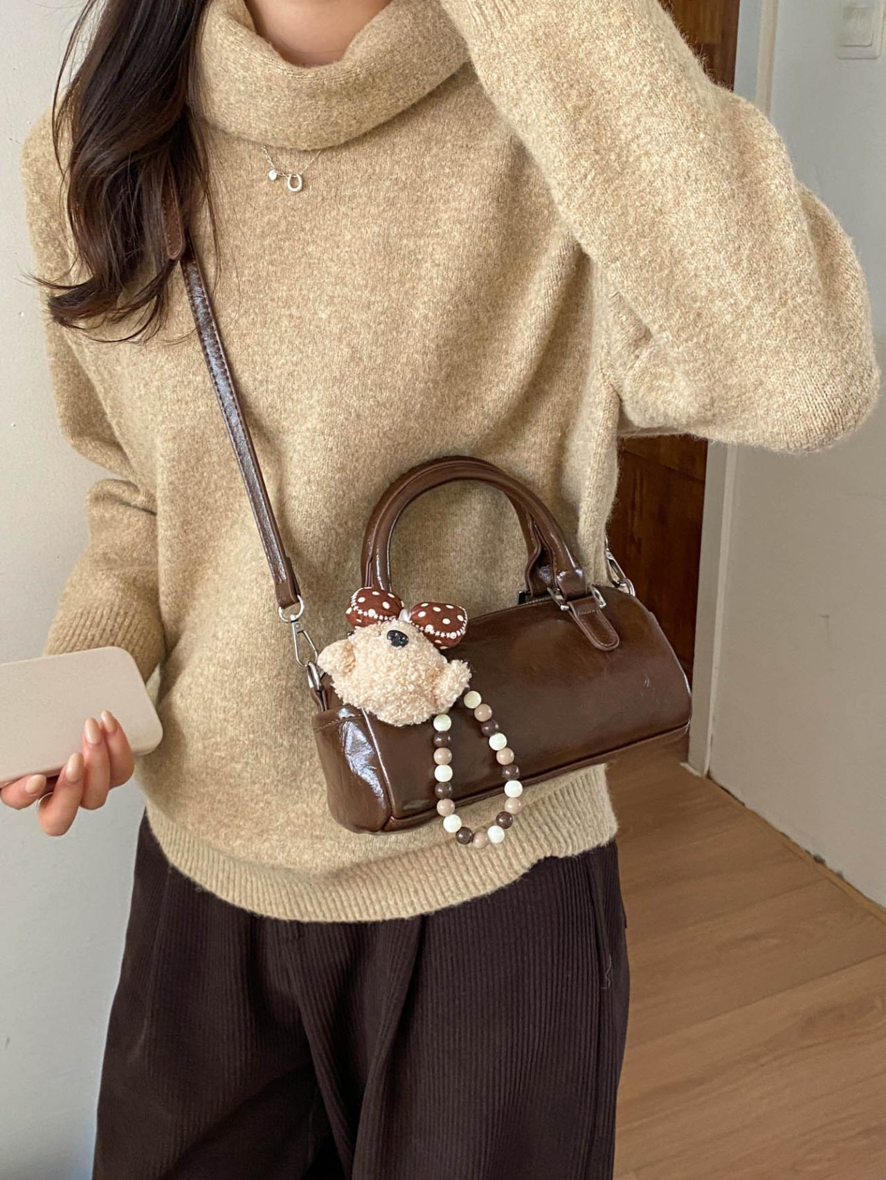 Brown Crossbody Bag with Charm