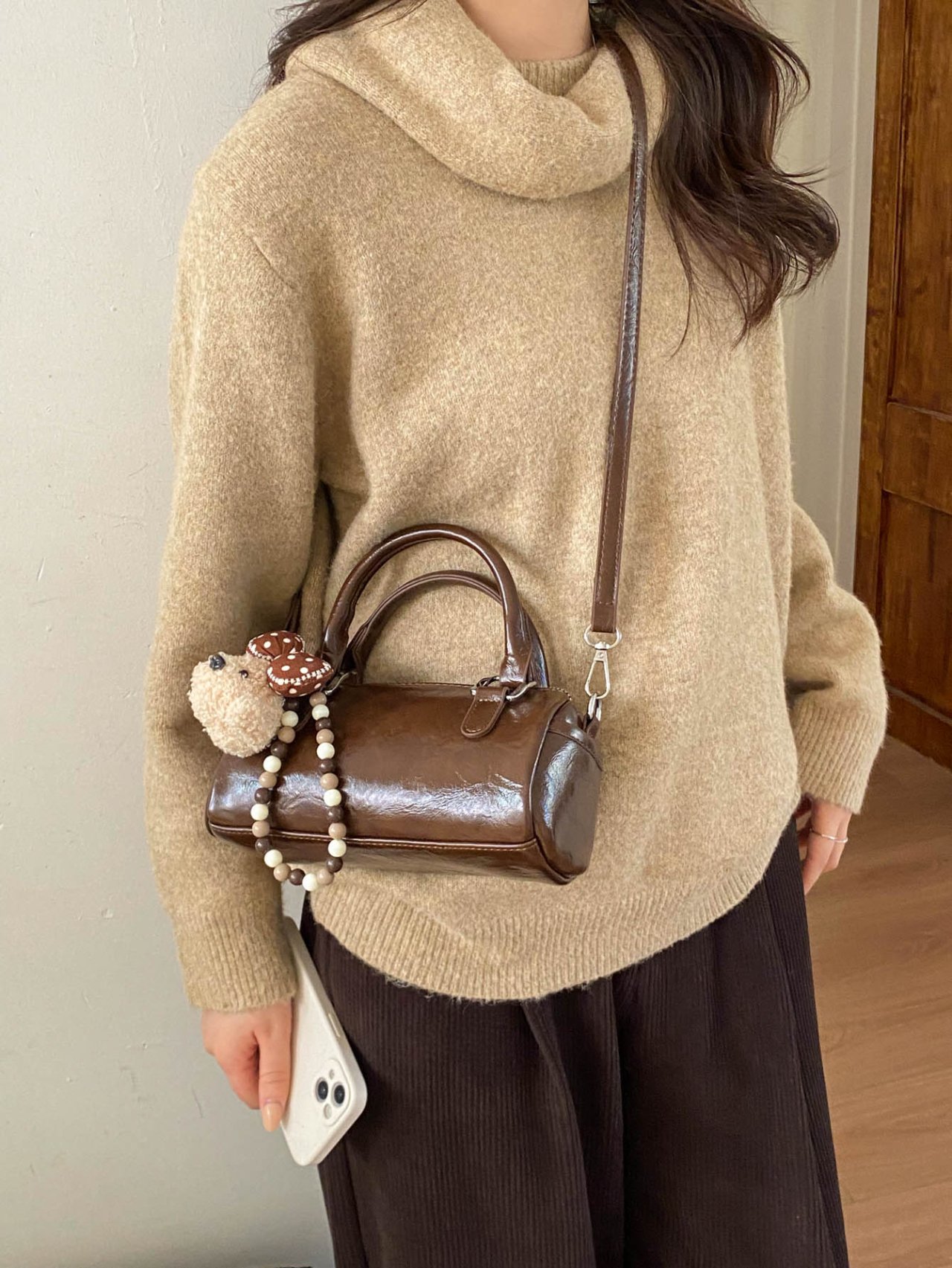 Brown Crossbody Bag with Charm