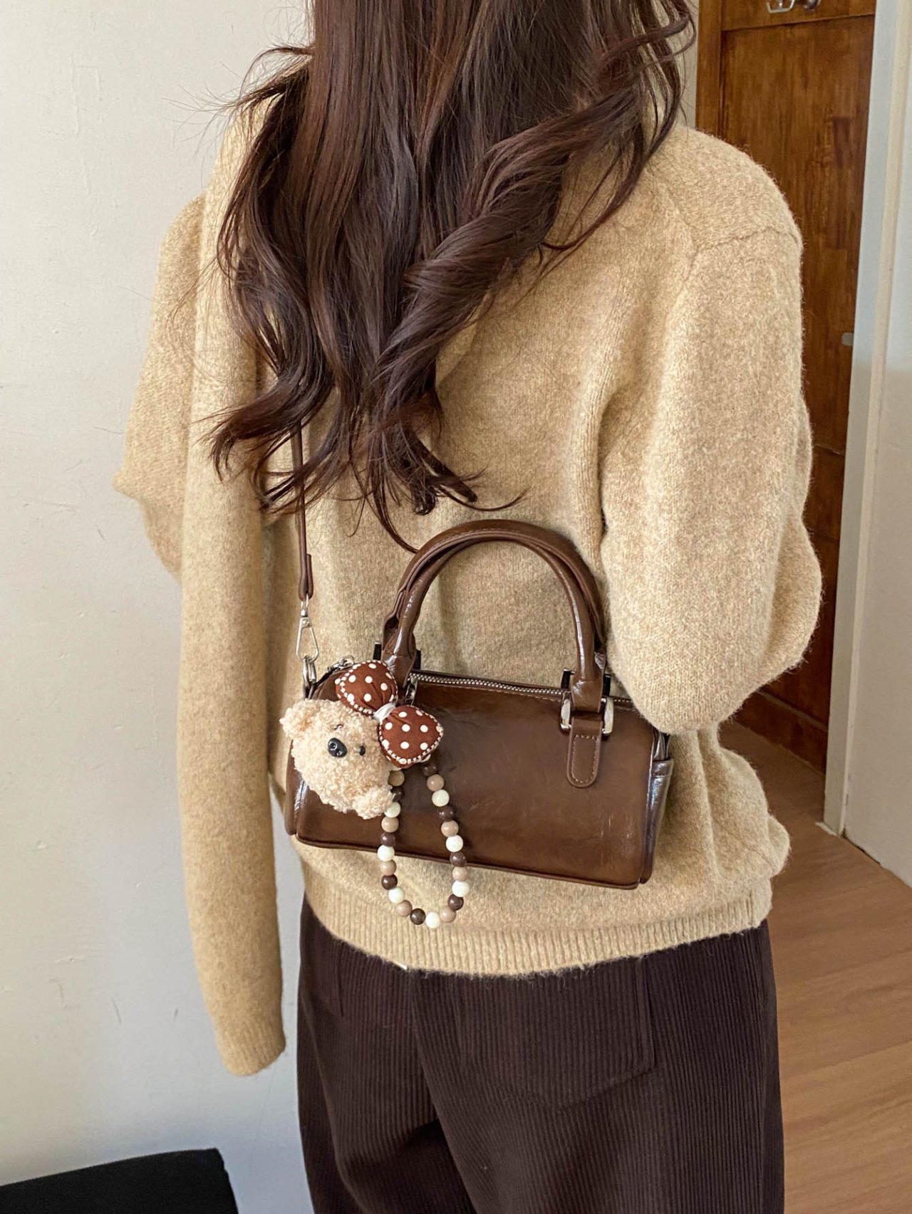 Brown Crossbody Bag with Charm