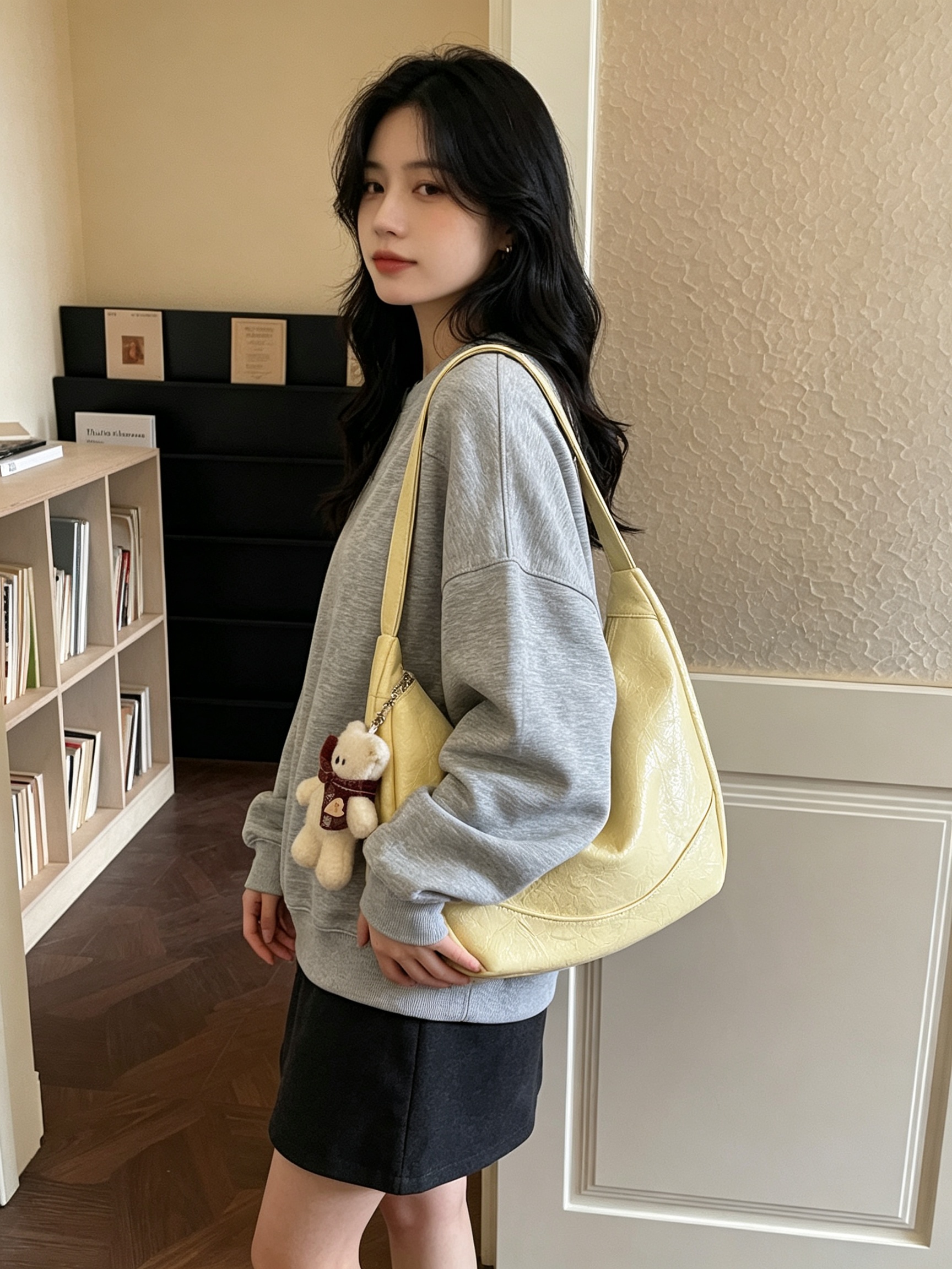 Yellow Solid Shoulder Bag