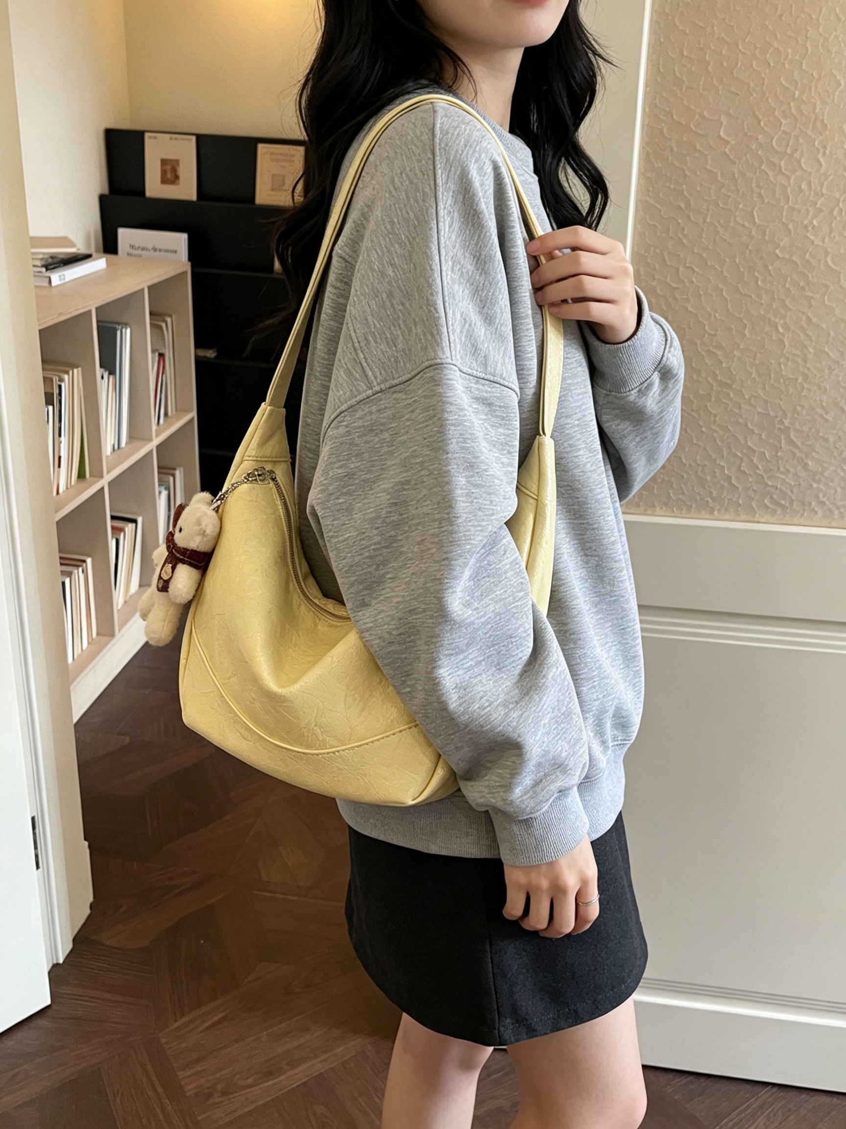 Yellow Solid Shoulder Bag