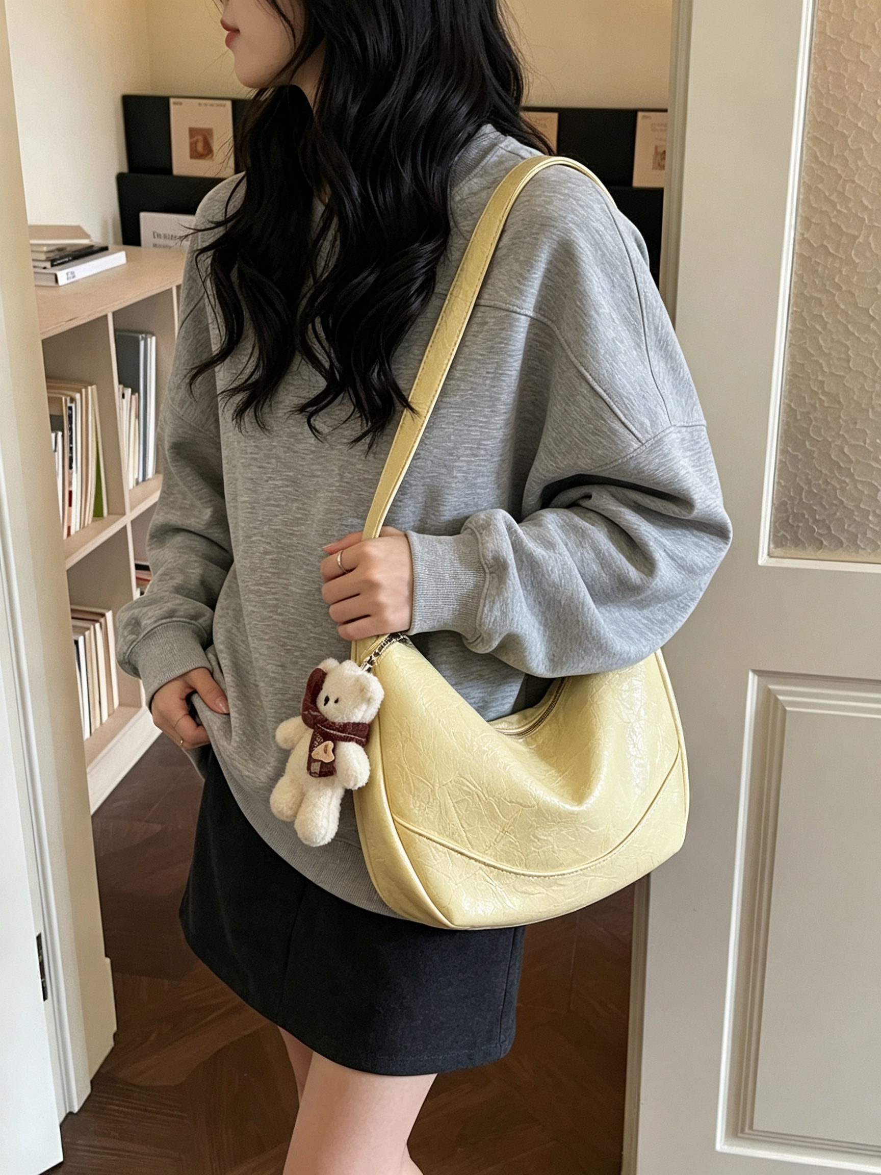 Yellow Solid Shoulder Bag