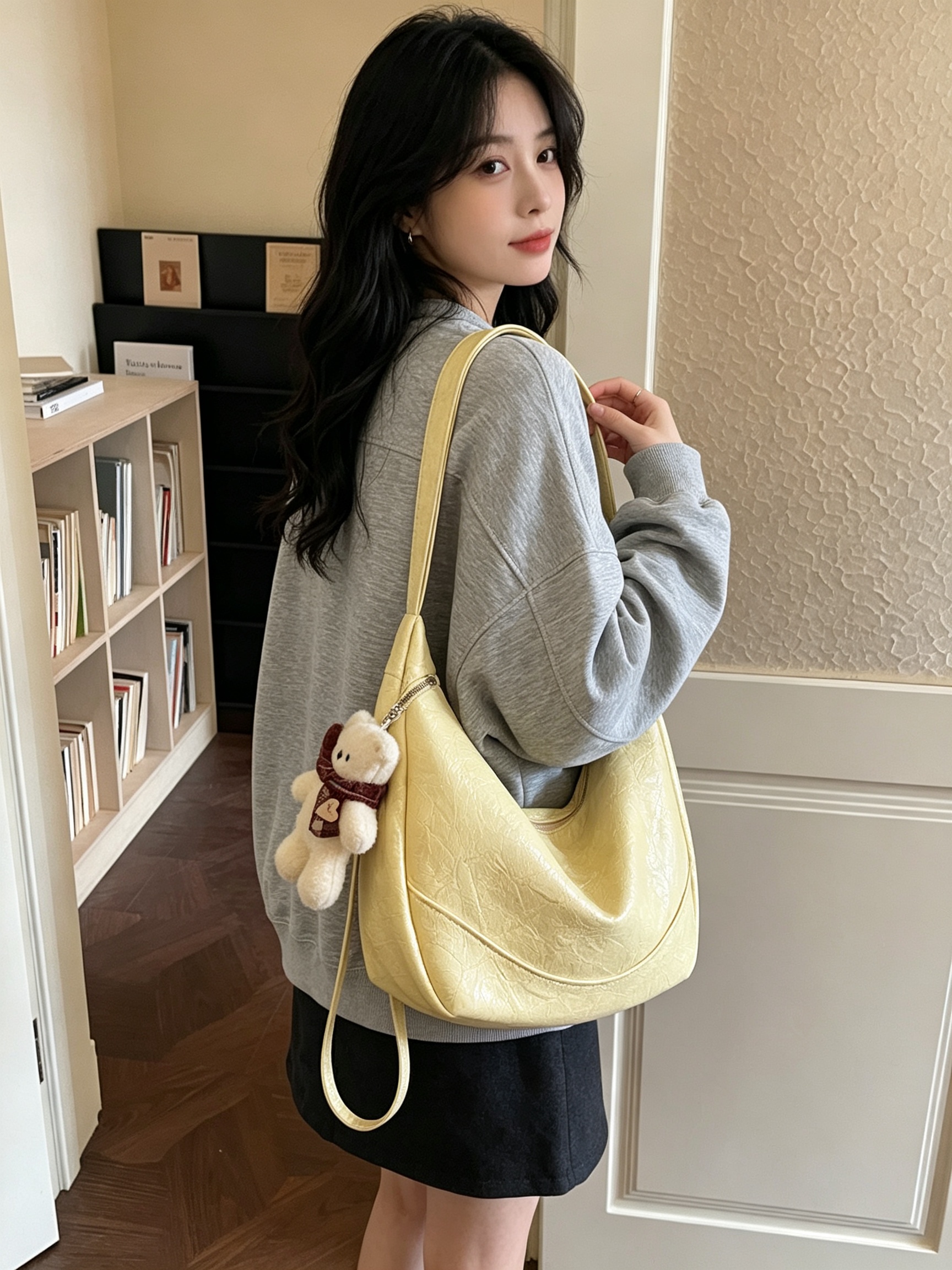 Yellow Solid Shoulder Bag