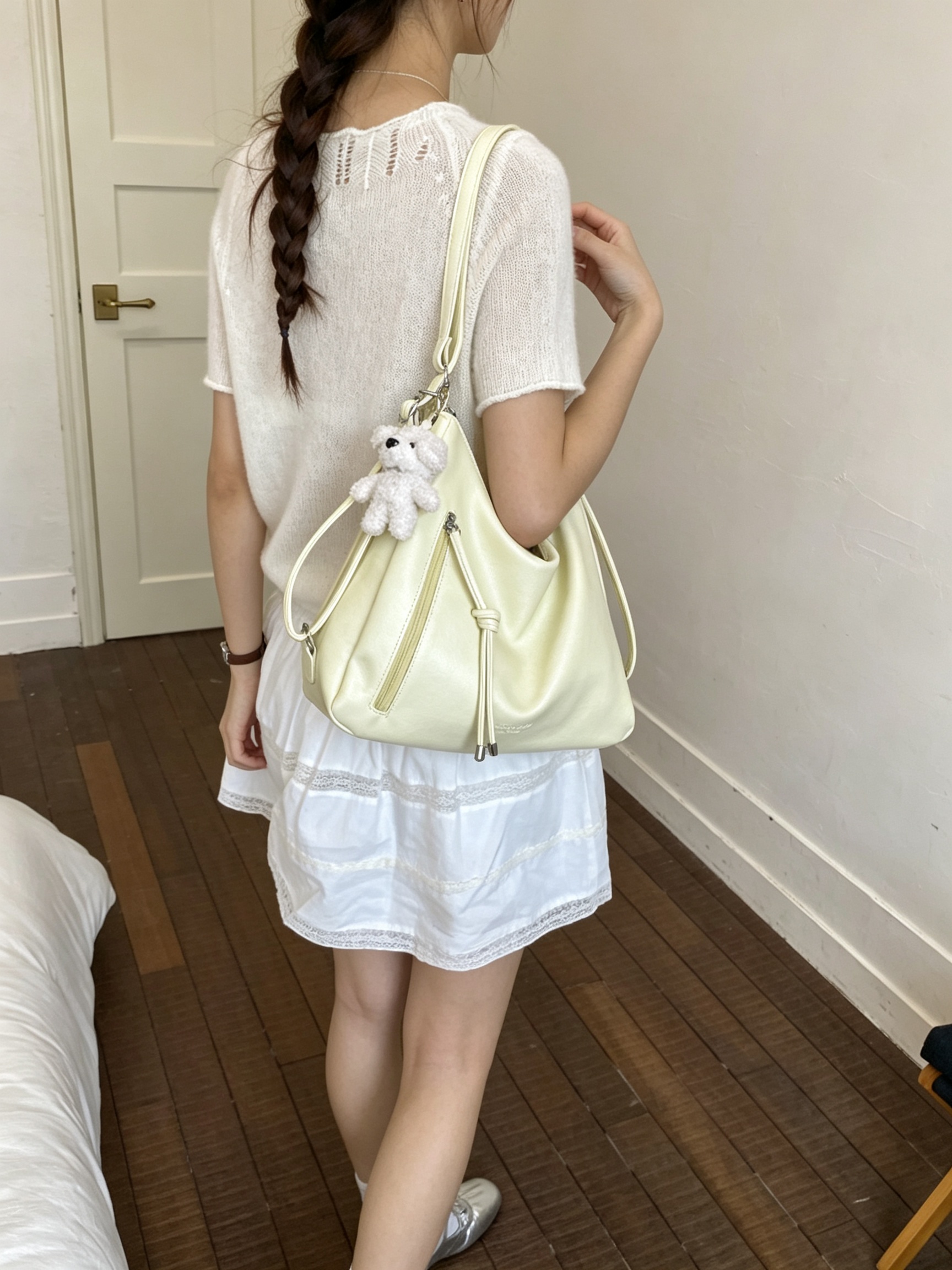 Yellow Solid Shoulder Bag