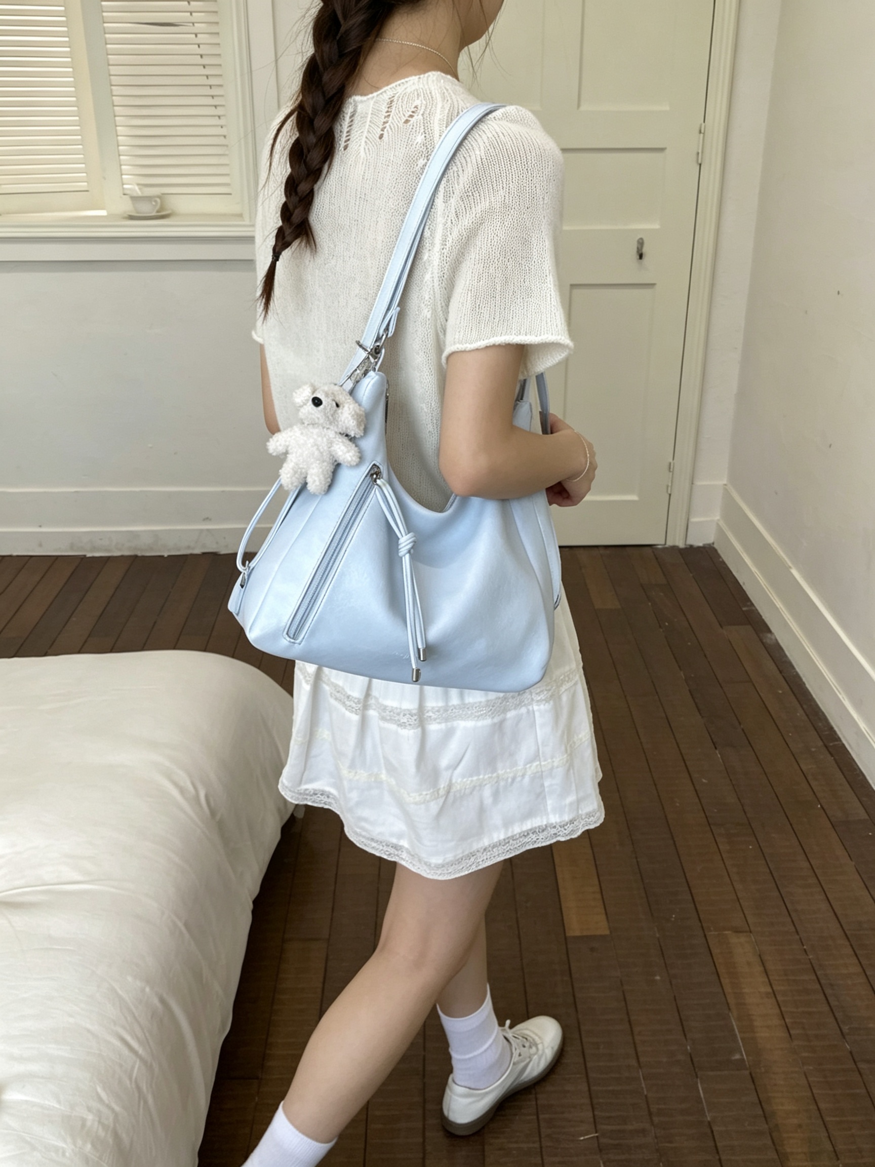 Sky Blue Shoulder Bag with Charm