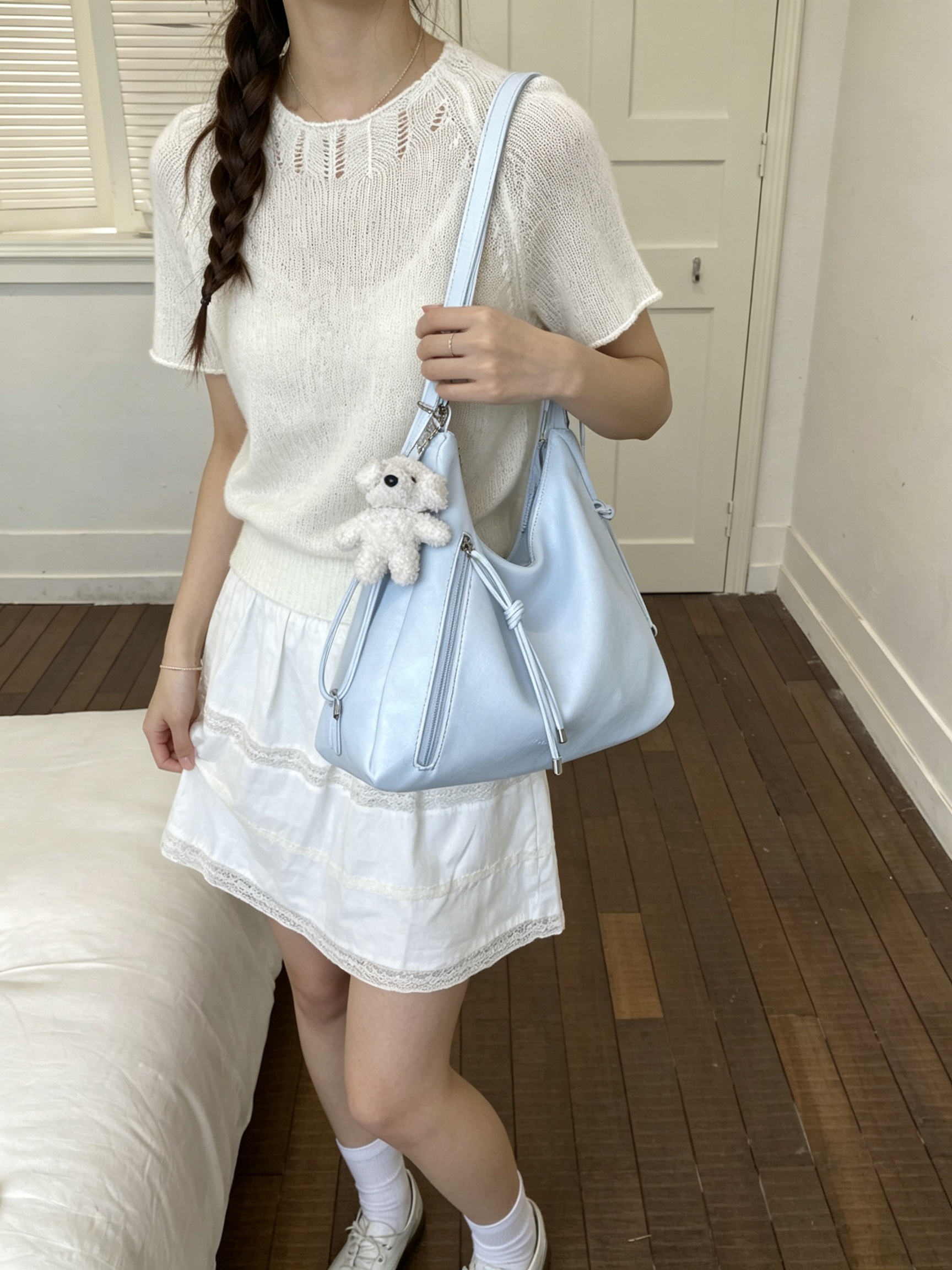 Sky Blue Shoulder Bag with Charm