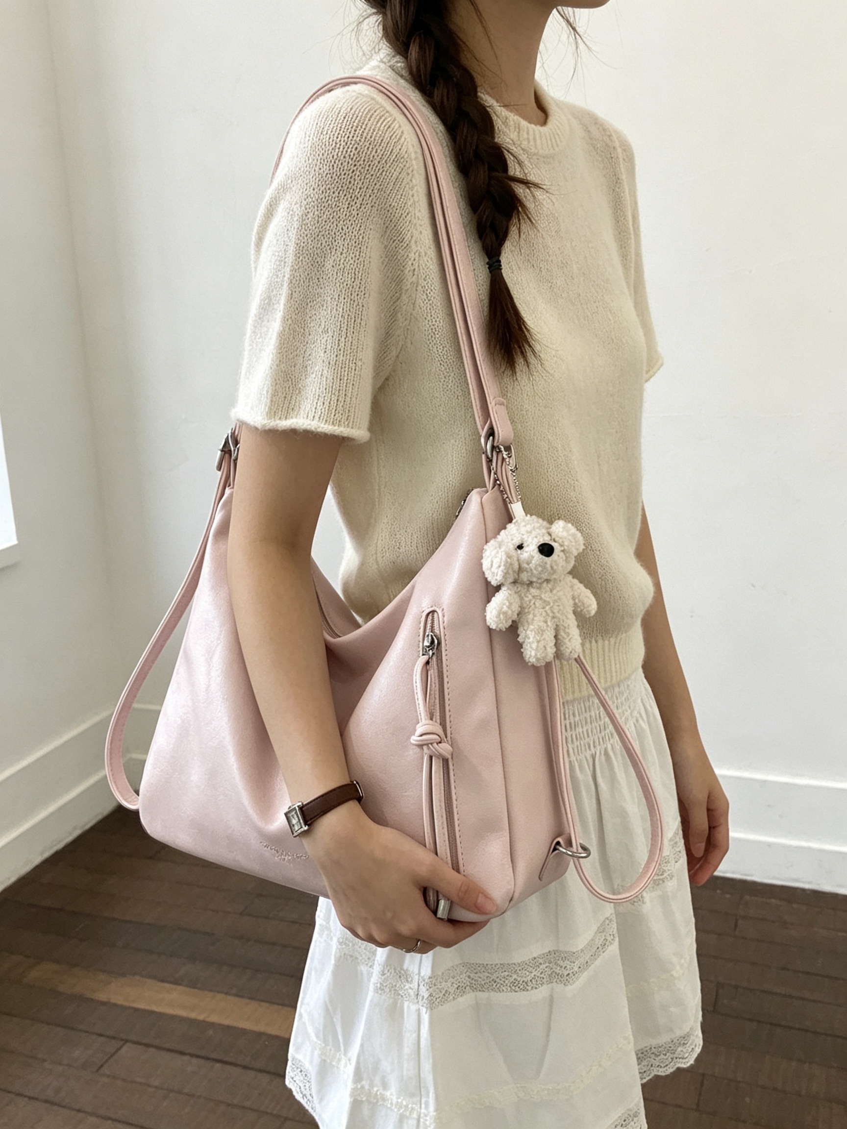 Pink Hobo Shoulder Bag with Charm